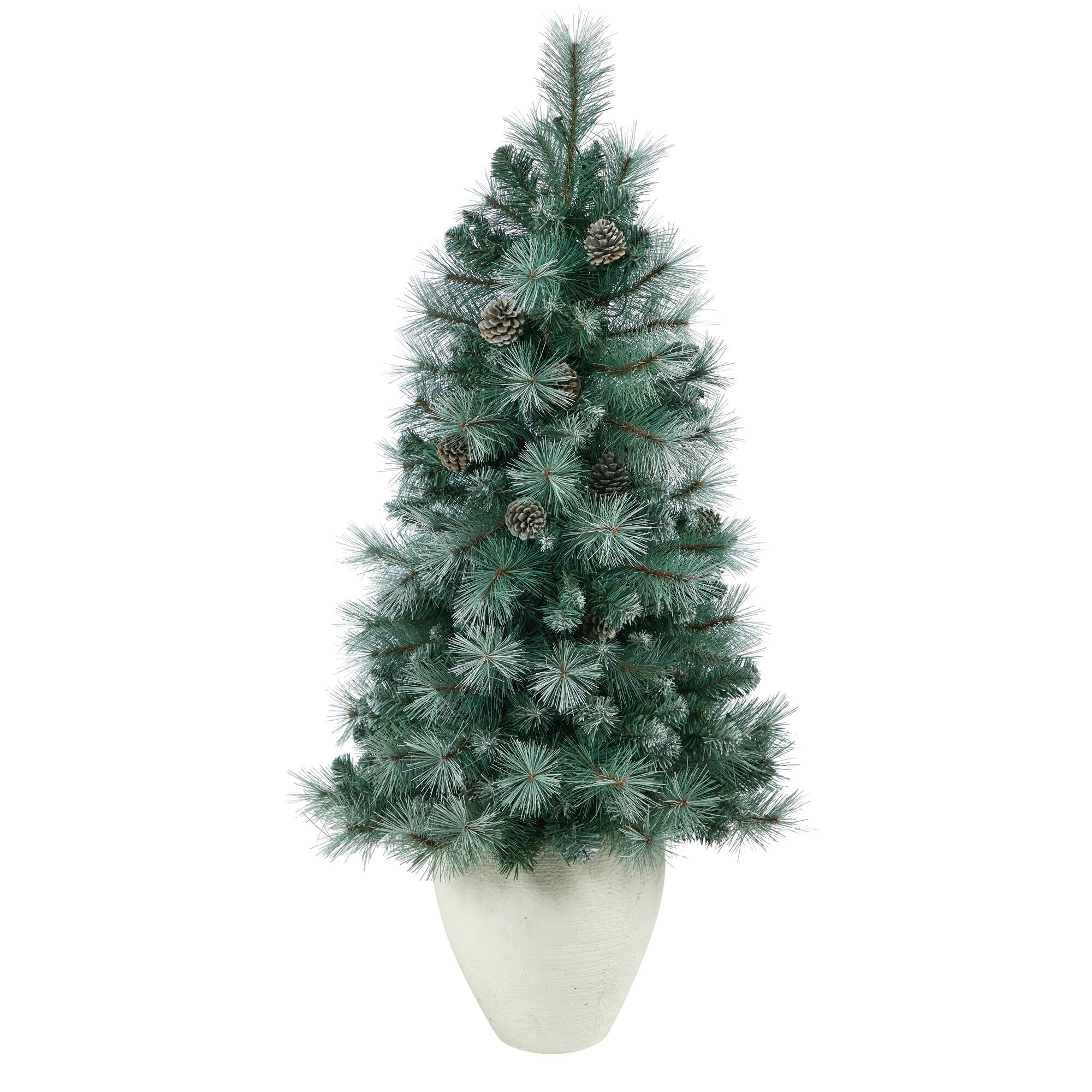 4ft. Pre-Lit Frosted Tip British Columbia Mountain Pine Artificial Christmas Tree with Pinecones, Clear Lights