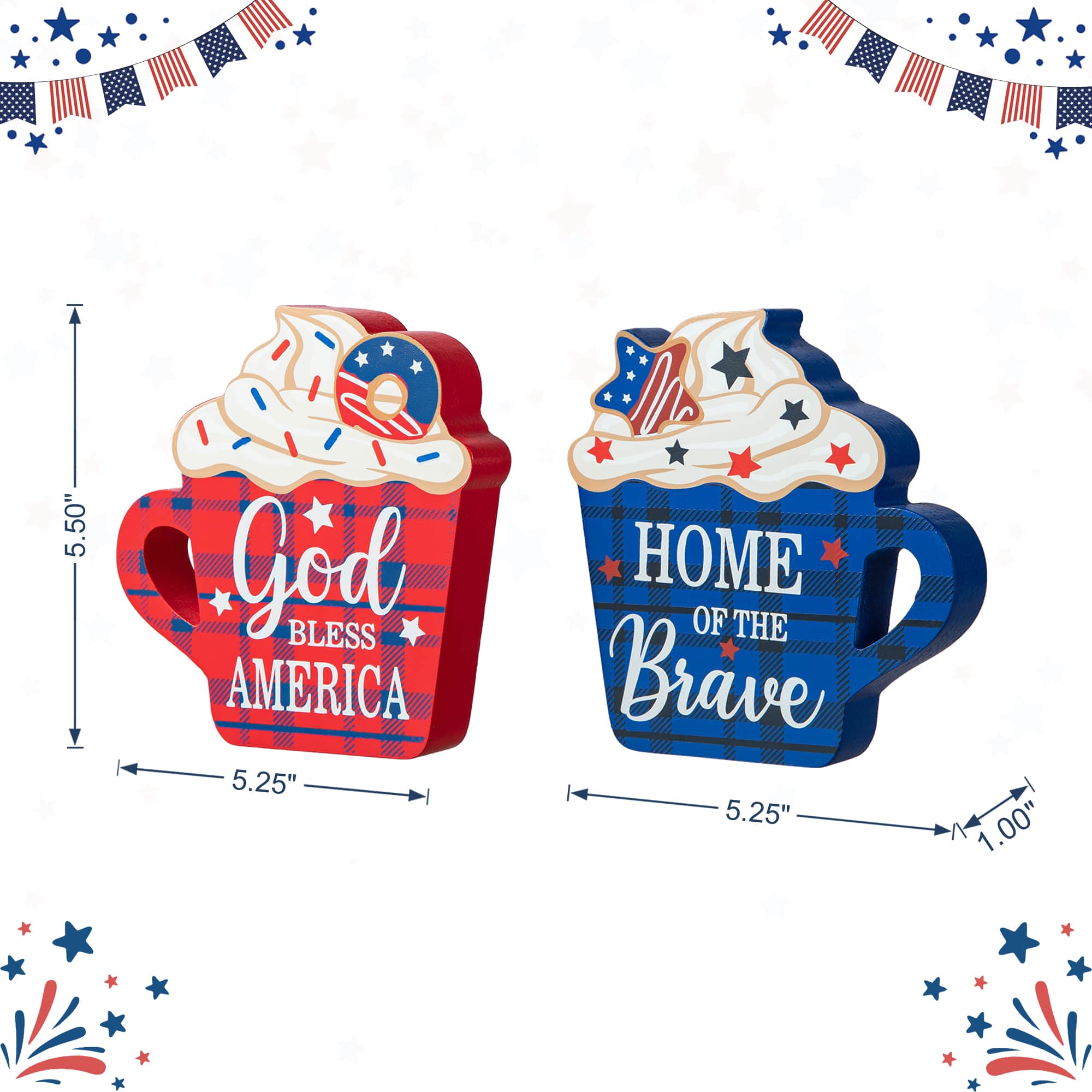 Glitzhome&#xAE; Patriotic Americana Coffee Cup Table D&#xE9;cor Set