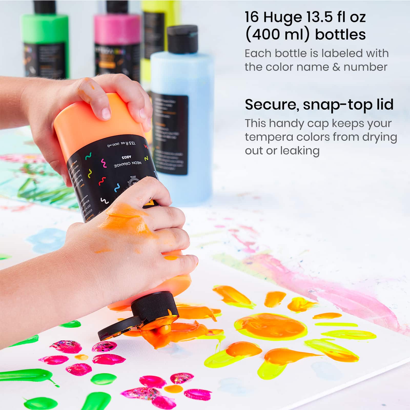 Arteza&#xAE; Kids Tempera Paint 16 colors, 400ml each (6.4L)