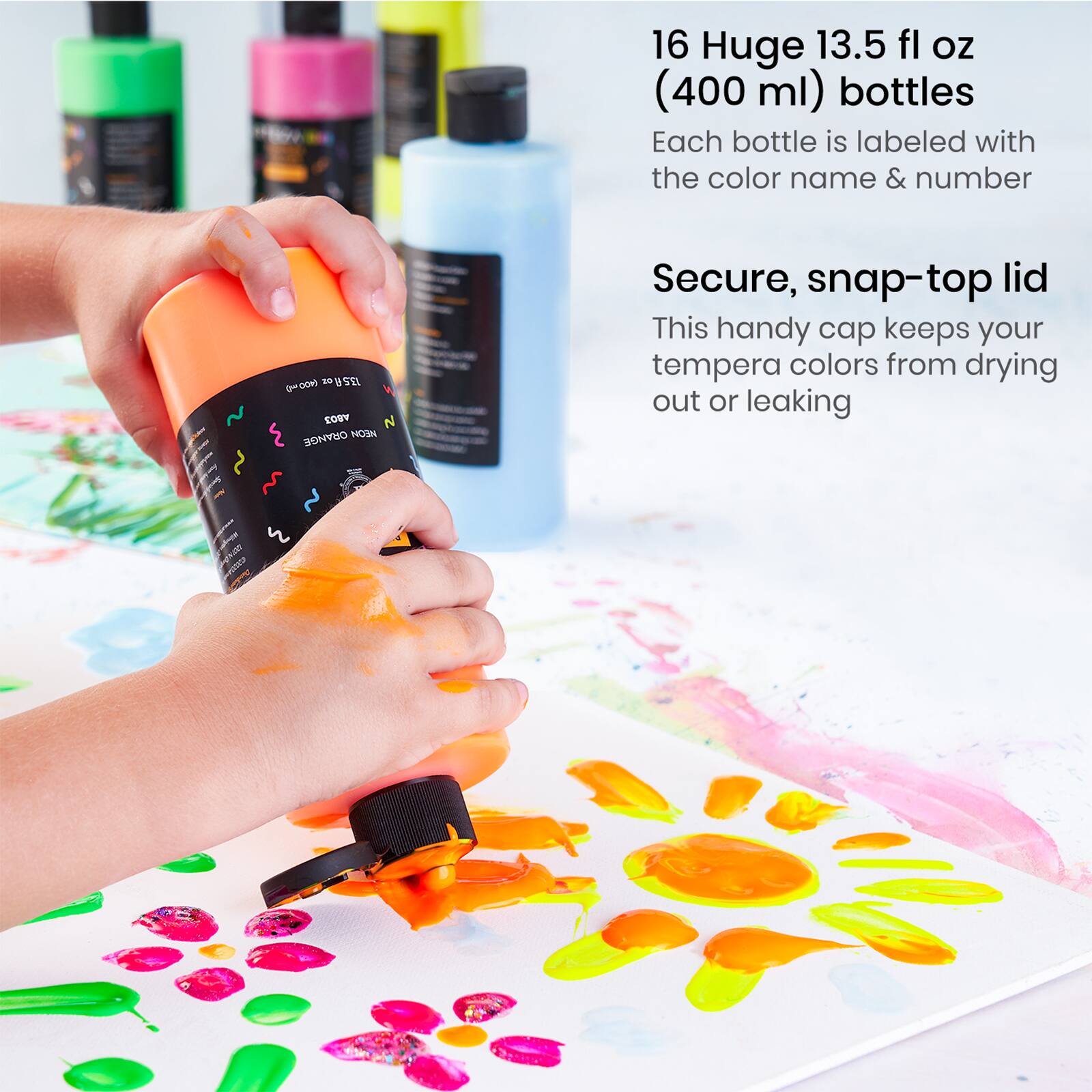 Arteza&#xAE; Kids Tempera Paint 16 colors, 400ml each (6.4L)