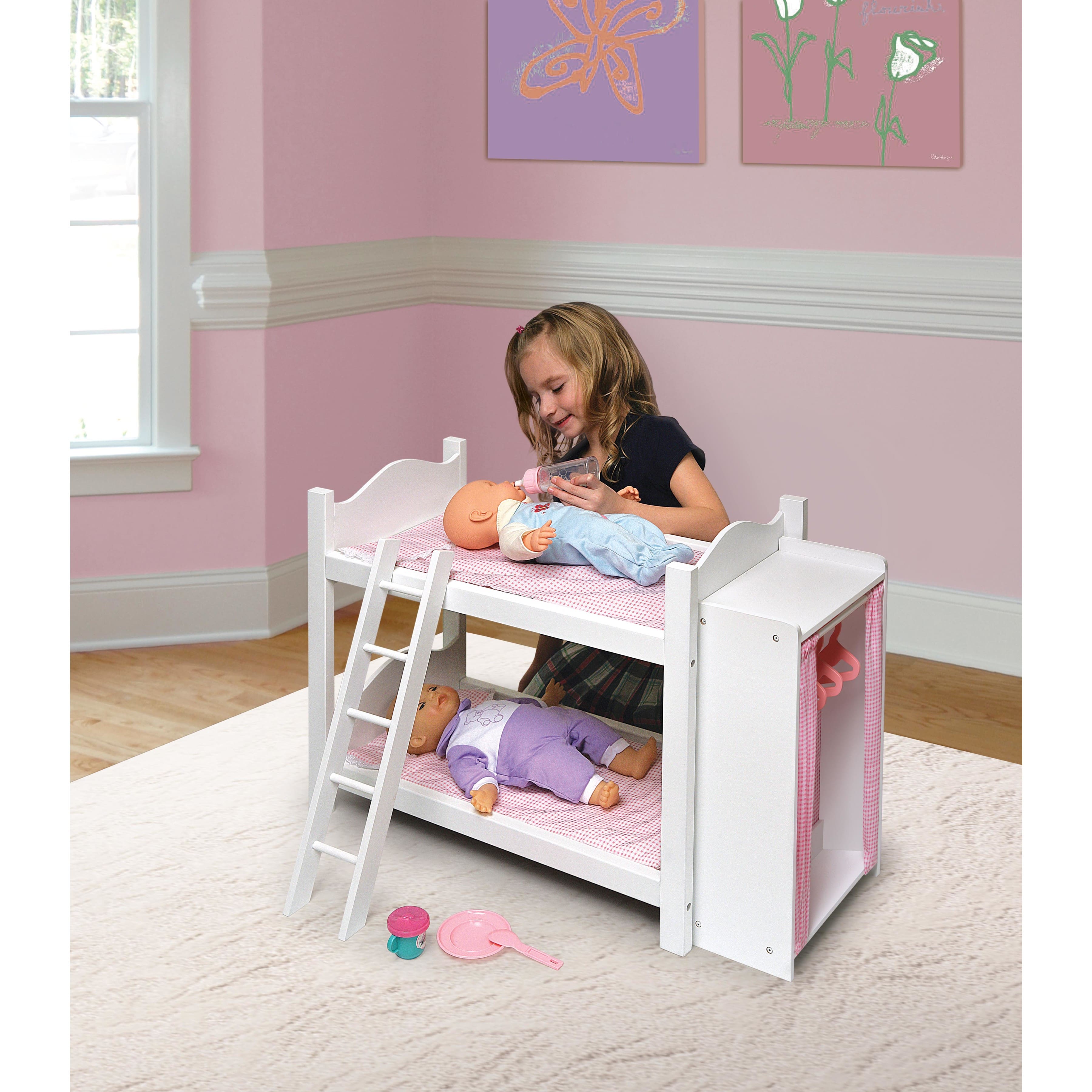 Badger Basket Pink White Doll Armoire Bunk Bed with Ladder