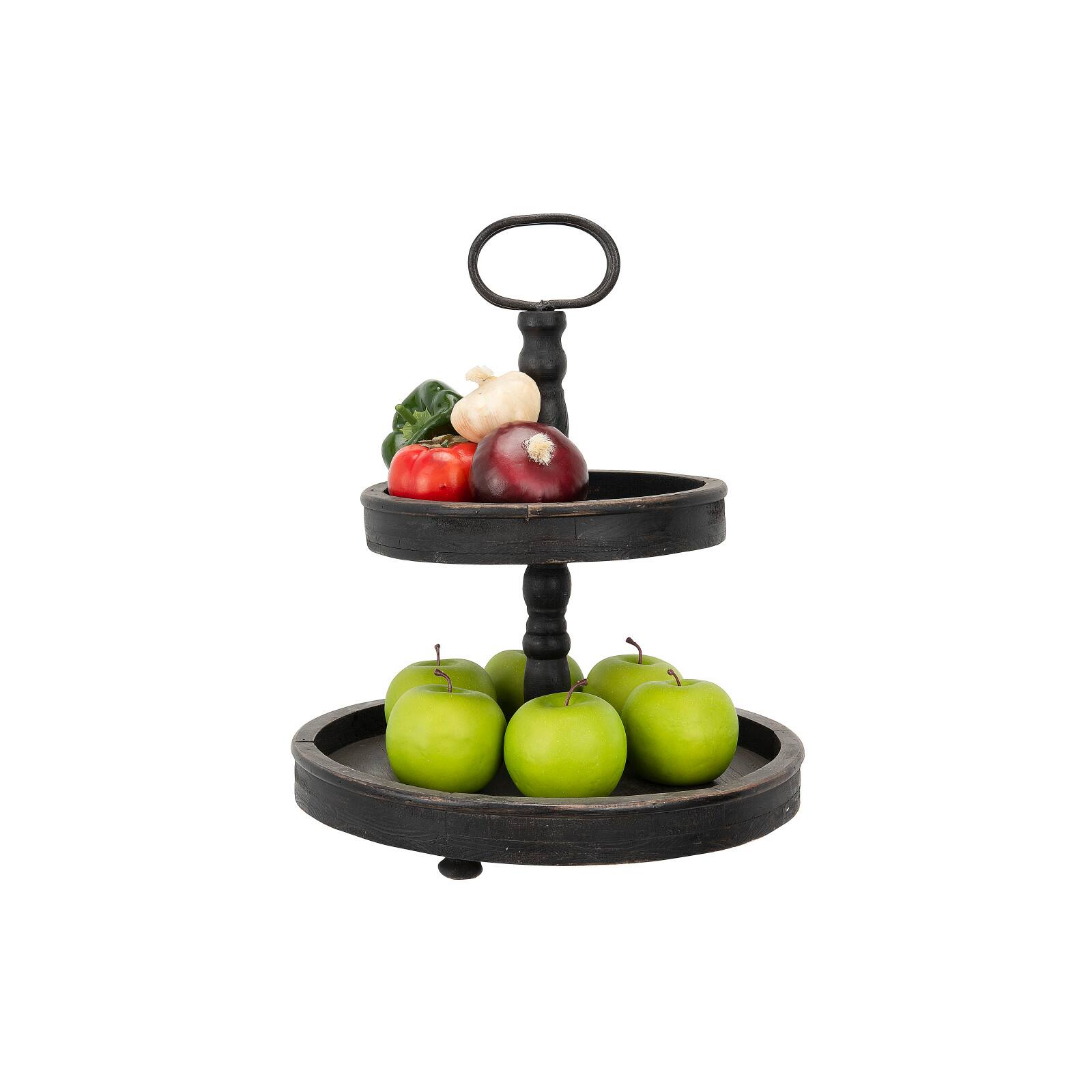 Hello Honey&#xAE; 18.5&#x22; Distressed Black Wood 2-Tier Tray