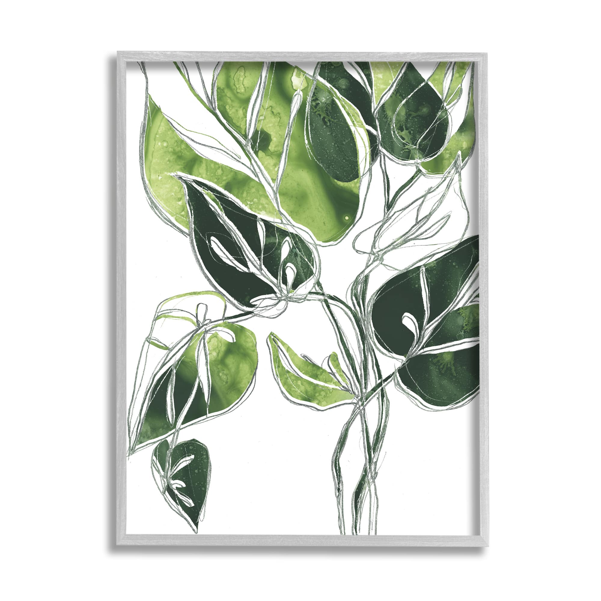 Stupell Industries Intricate Palm Vines Unique Green Leaves in Gray Frame Wall Art