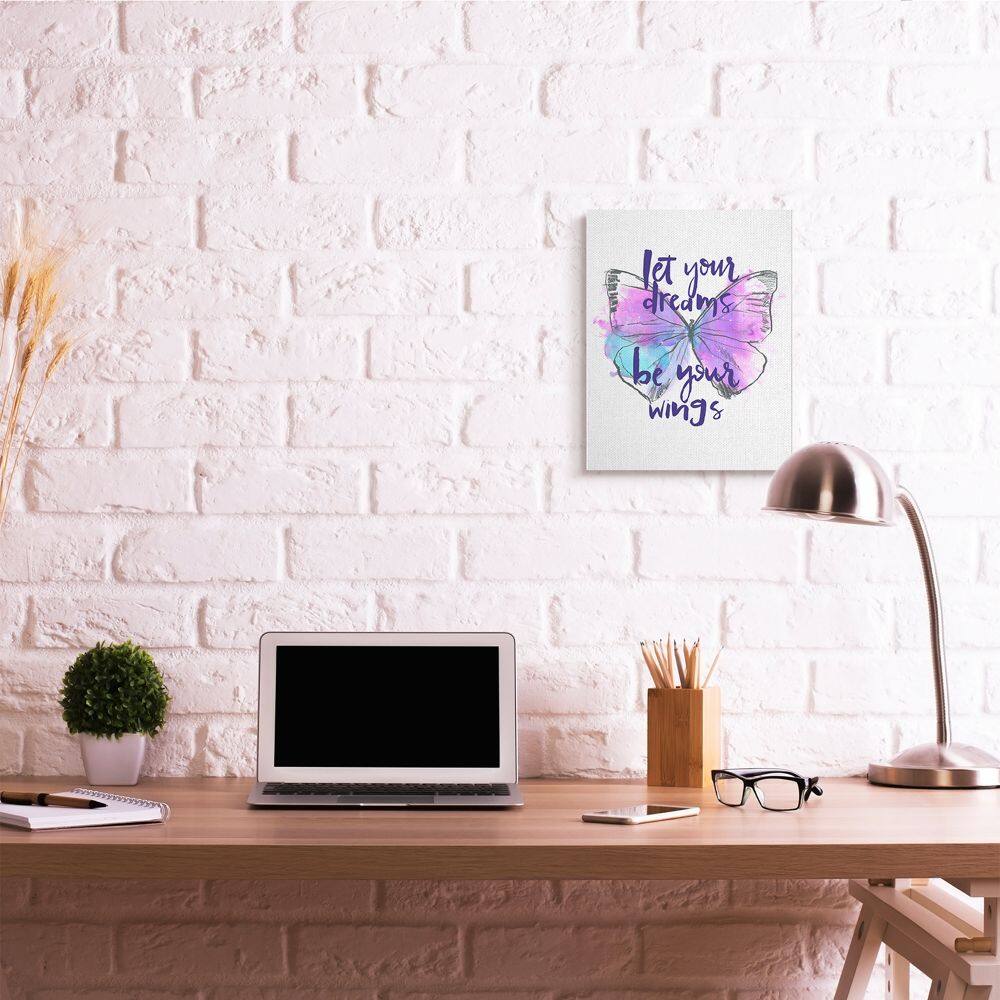 Stupell Industries Dreams Quote Purple Blue Butterfly Inspirational Sketch Canvas Wall Art