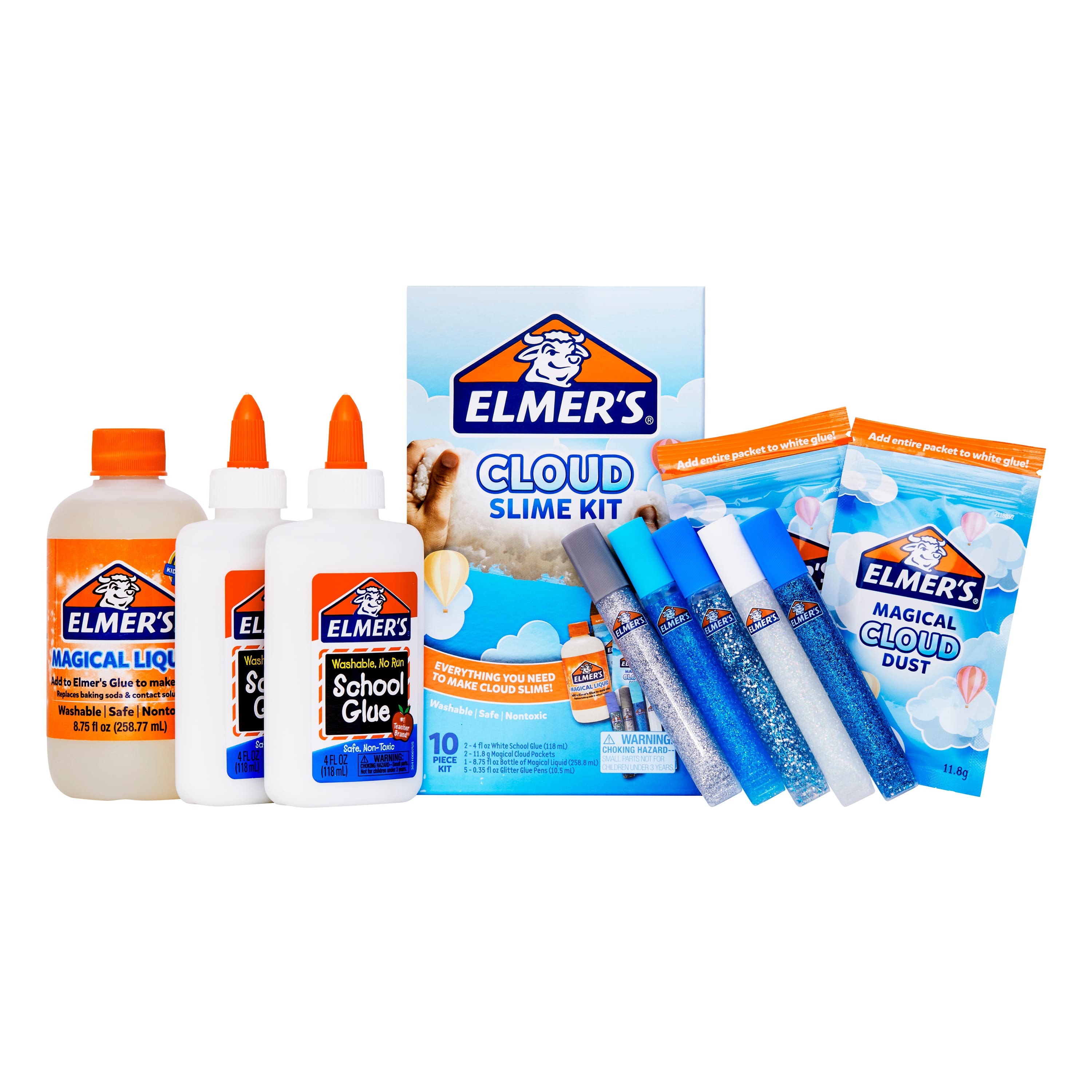  Elmer's Cloud Slime Kit, Includes Elmer's White School Glue,  Elmer's Glitter Glue Pens, Magical Cloud Dust, Elmer's Magical Liquid Slime  Activator, 10 Count, Large : Office Products