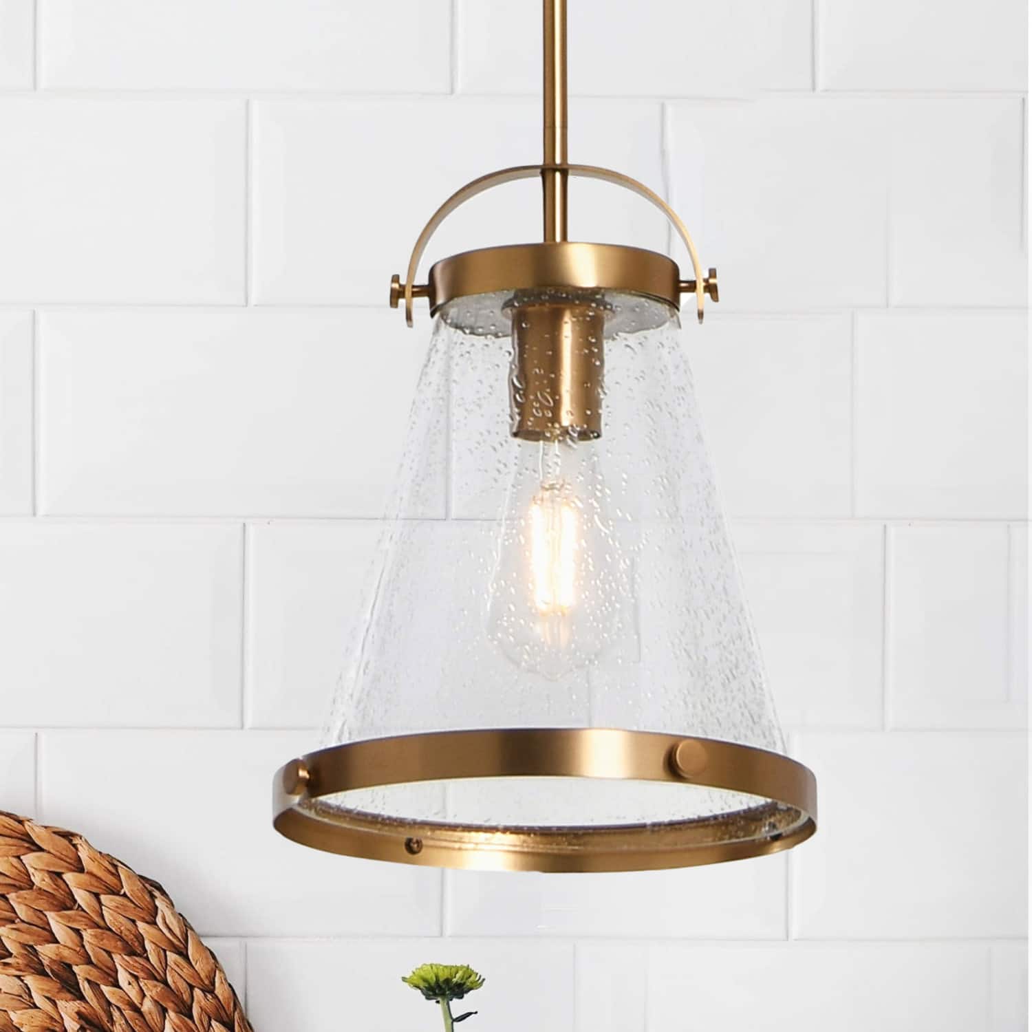 Hello Honey® Robert Stevenson Lighting Wesley Metal & Seedy Glass Ceiling Light