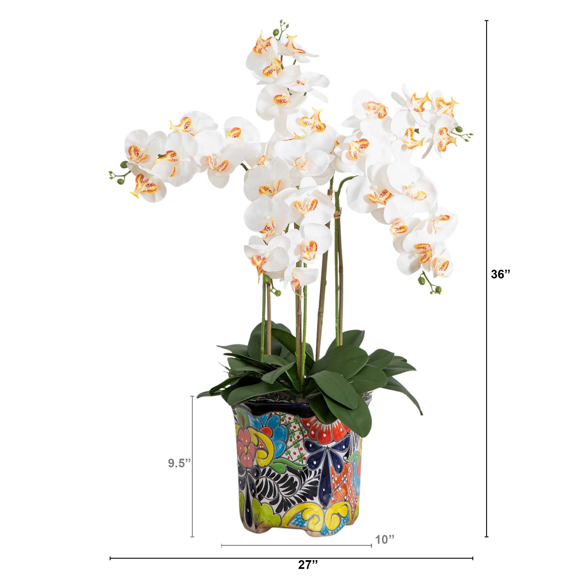 3ft. Artificial Large Orchid Arrangement in Handmade Mexican Talavera Ceramic Planter