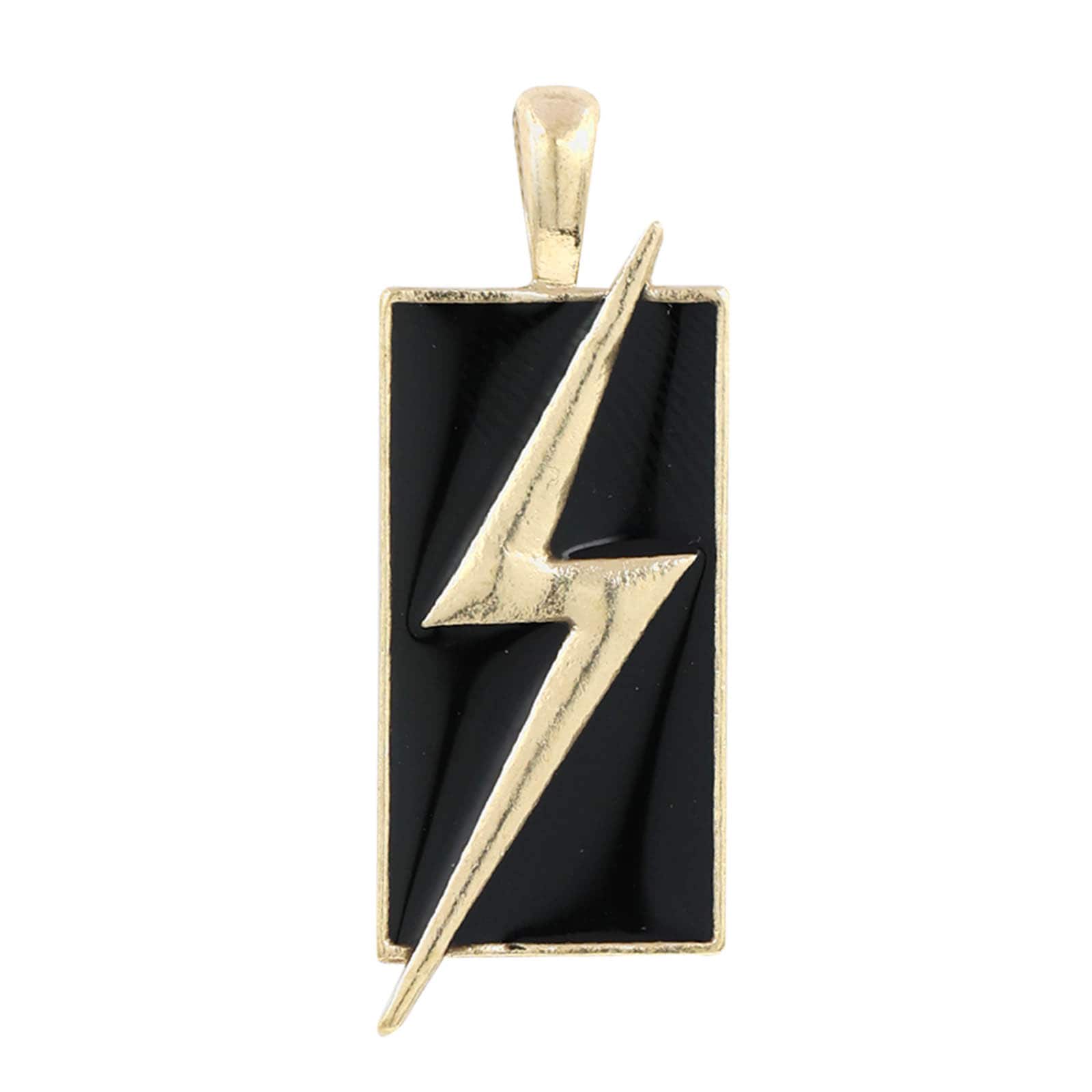 Gold & Black Rectangle Lightning Bolt Pendant by Bead Landing™