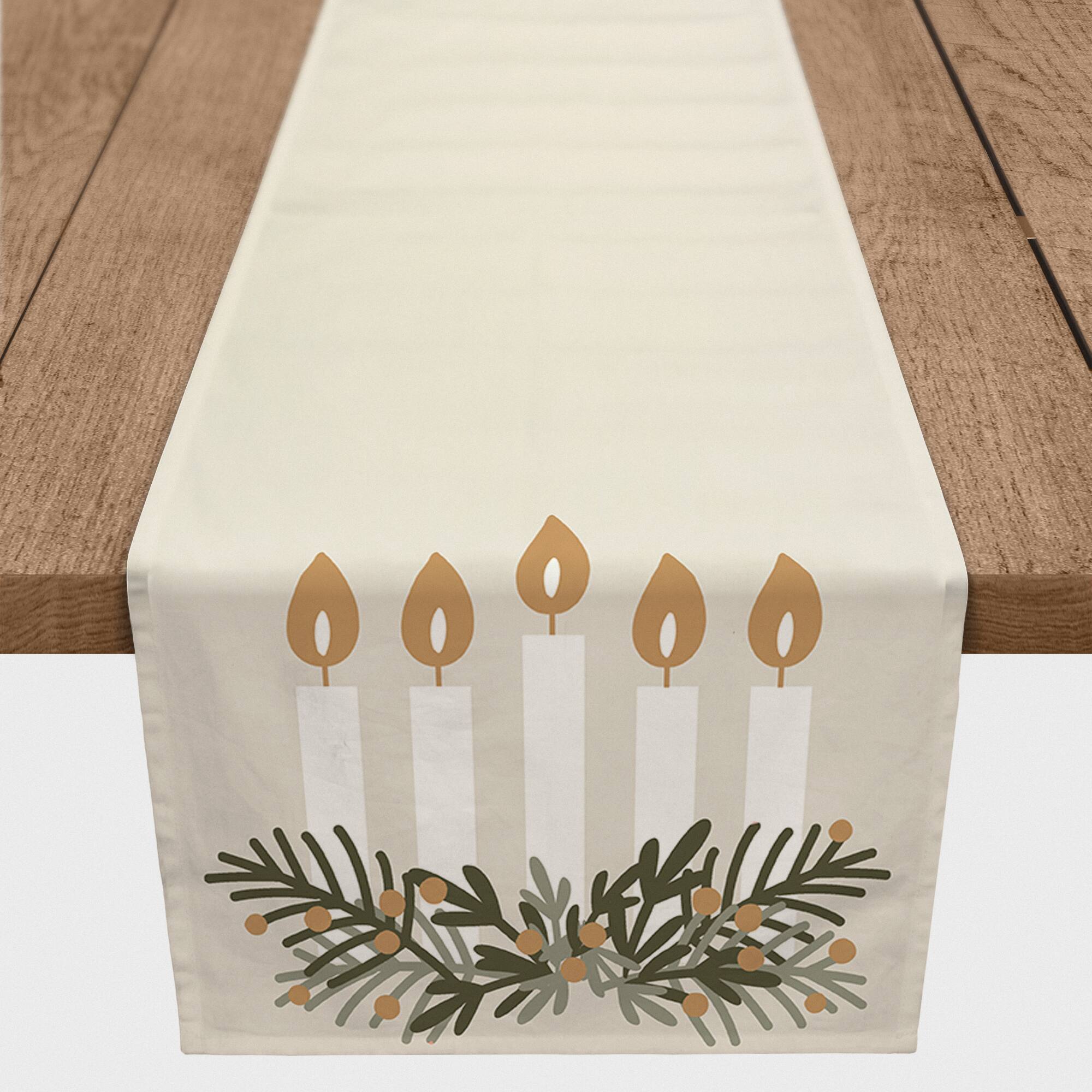 Candles With Greenery 16x90 Poly Twill Table Runner