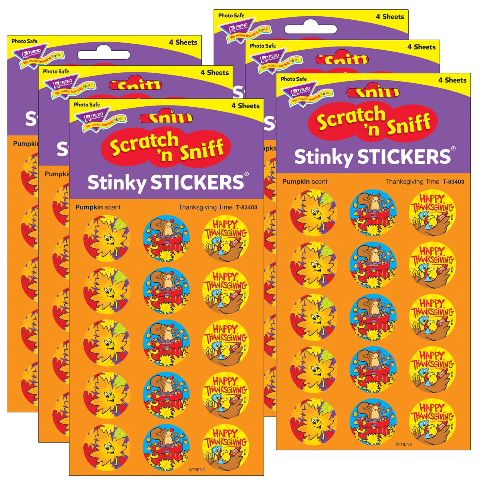 Trend Enterprises&#xAE; Stinky Stickers&#xAE; Thanksgiving Time/Pumpkin, 6 Packs of 60ct.