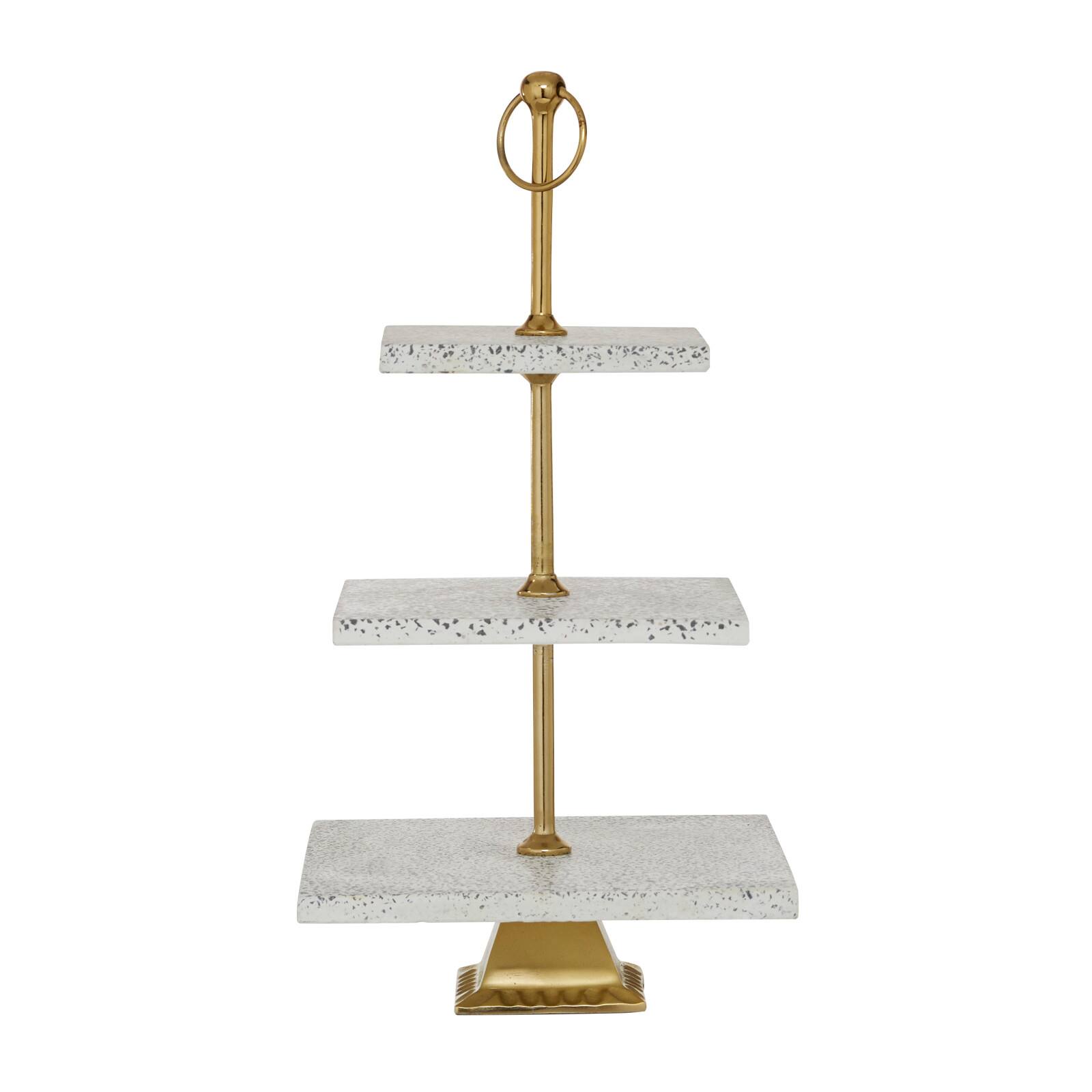 White Marble & Aluminum 3 Tier Tray Stand