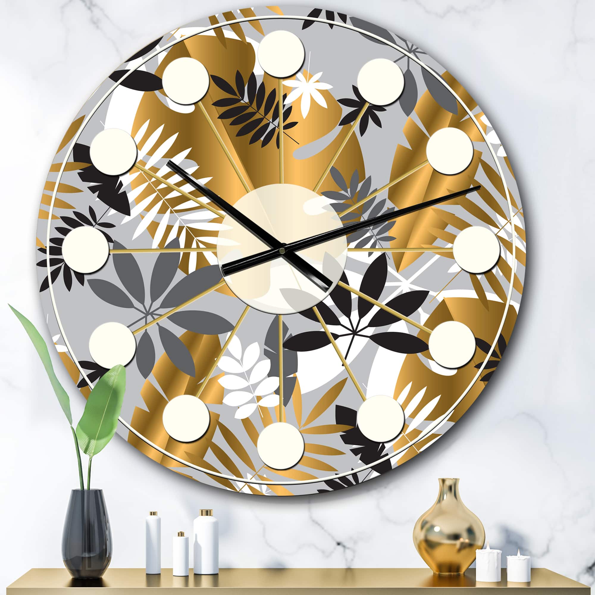 Designart Geometric Luxury Jungle Foliage Mid-Century Modern Wall Clock