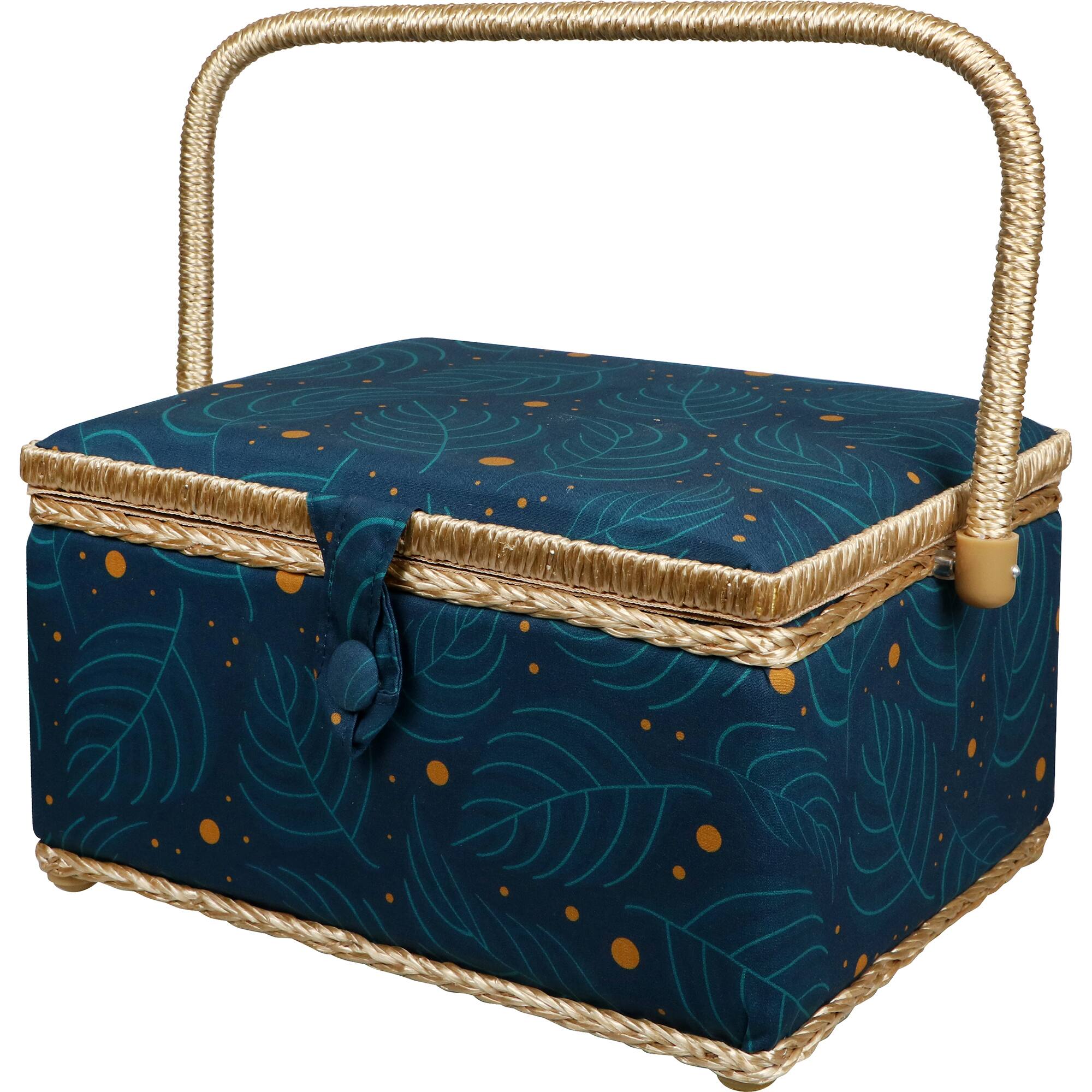 SINGER® Large Leaf Print Sewing Basket with Travel Sewing Kit & Matching Zipper Pouch