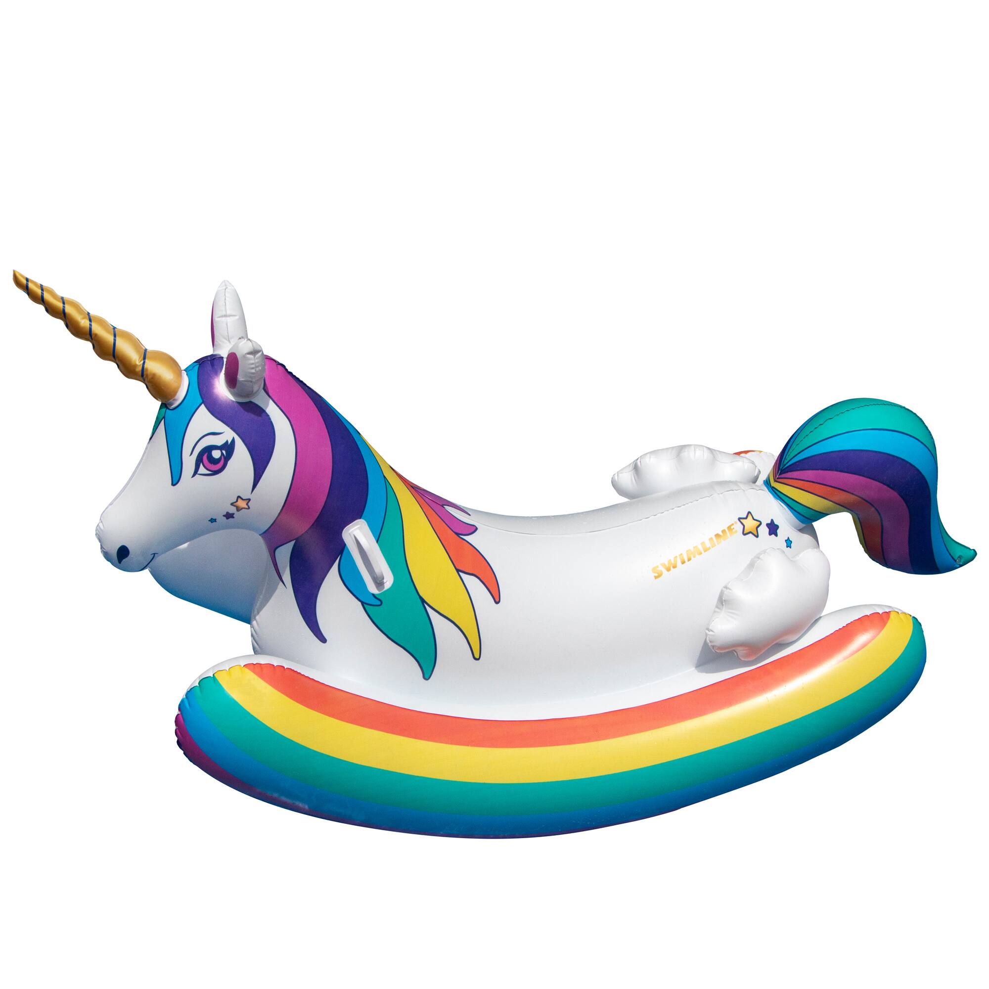 Swim Central 86" Inflatable Rainbow Unicorn Rocker Swimming Pool Float