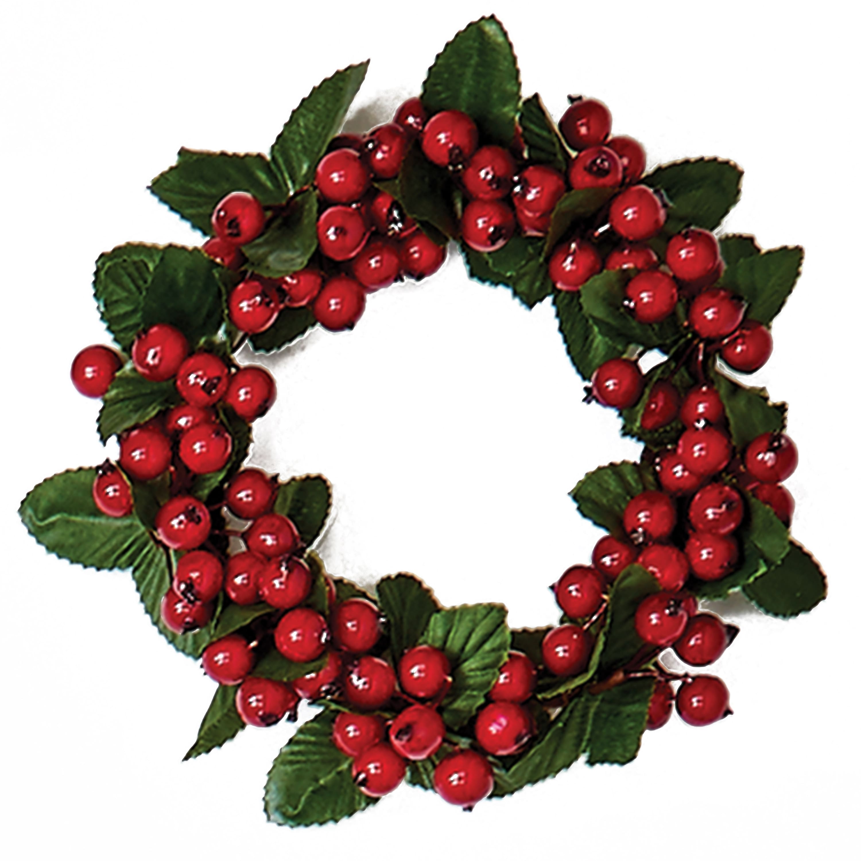 4.25" Christmas Berry Candle Ring with Leaf, 2ct.