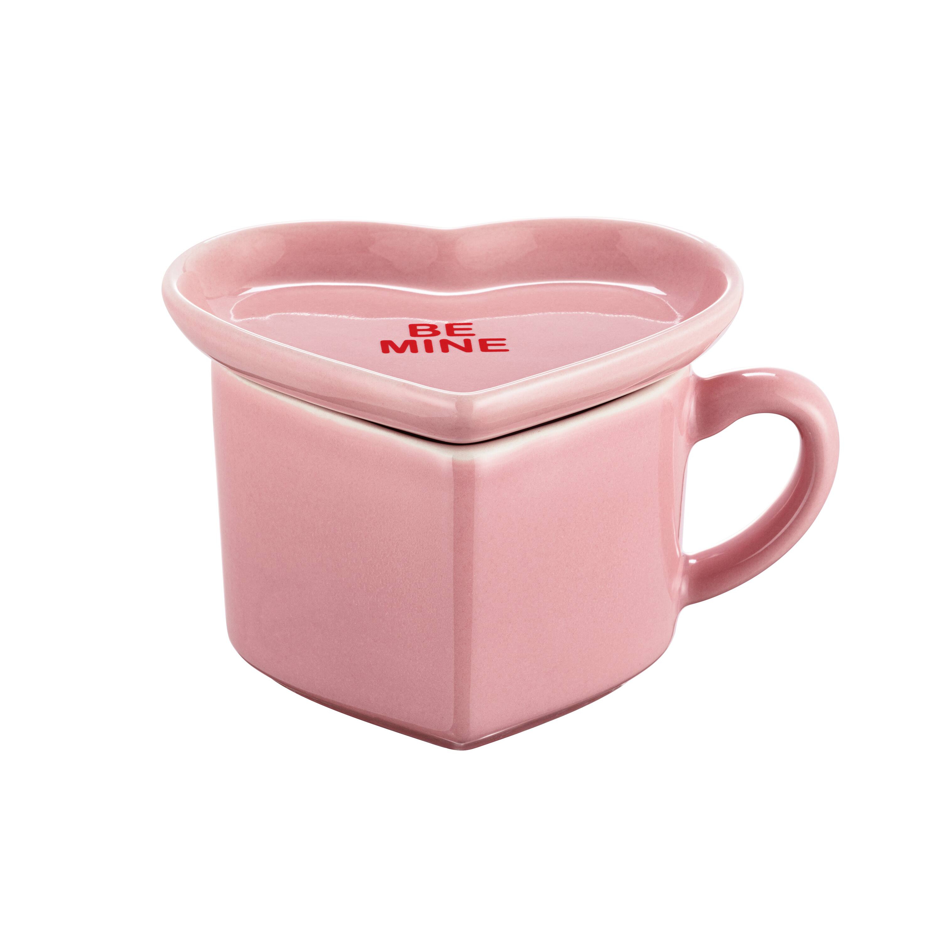 Miss Valentine Pink Ceramic Candy Heart Mug & Saucer