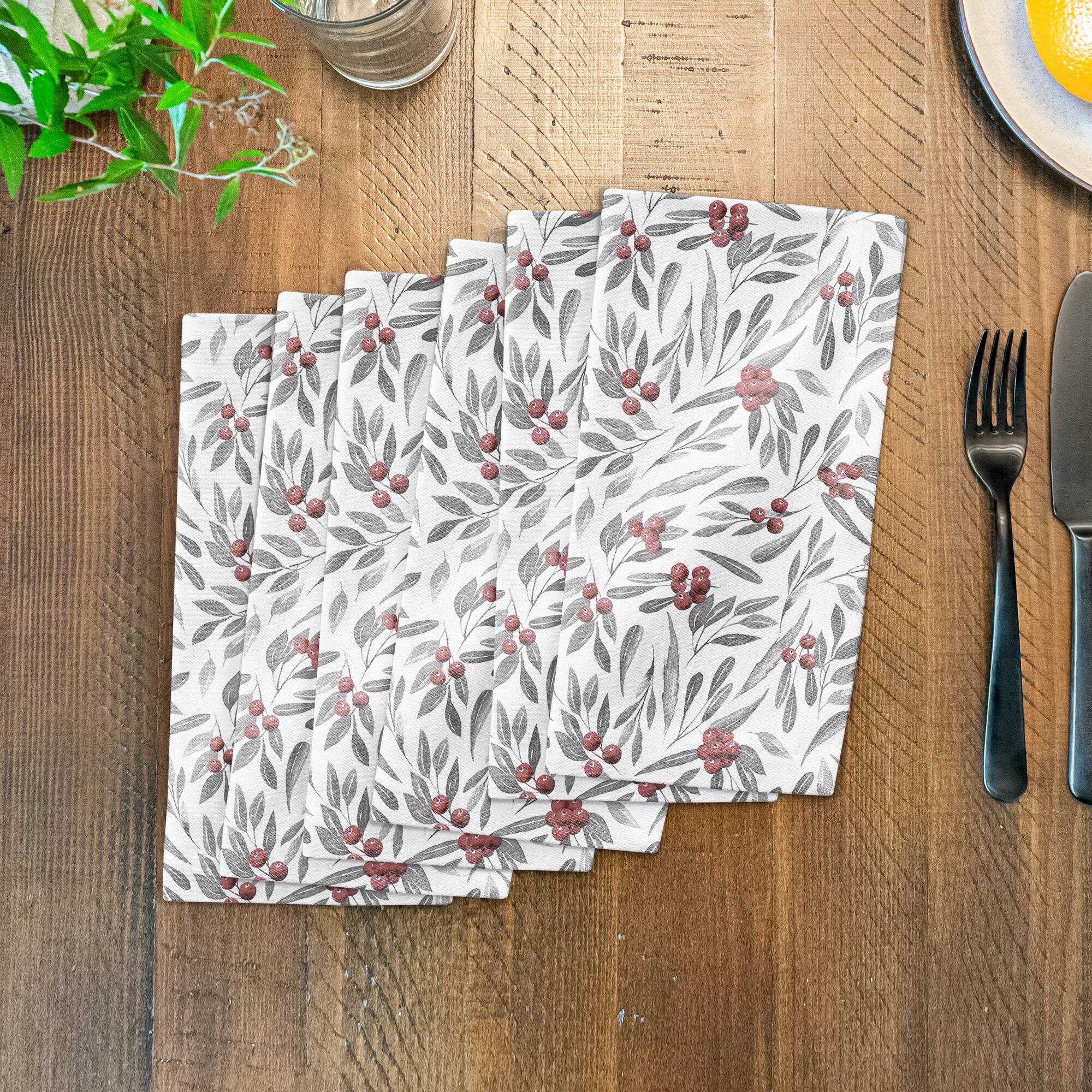 Holly And Leaves 10x10 Cotton Twill Napkin