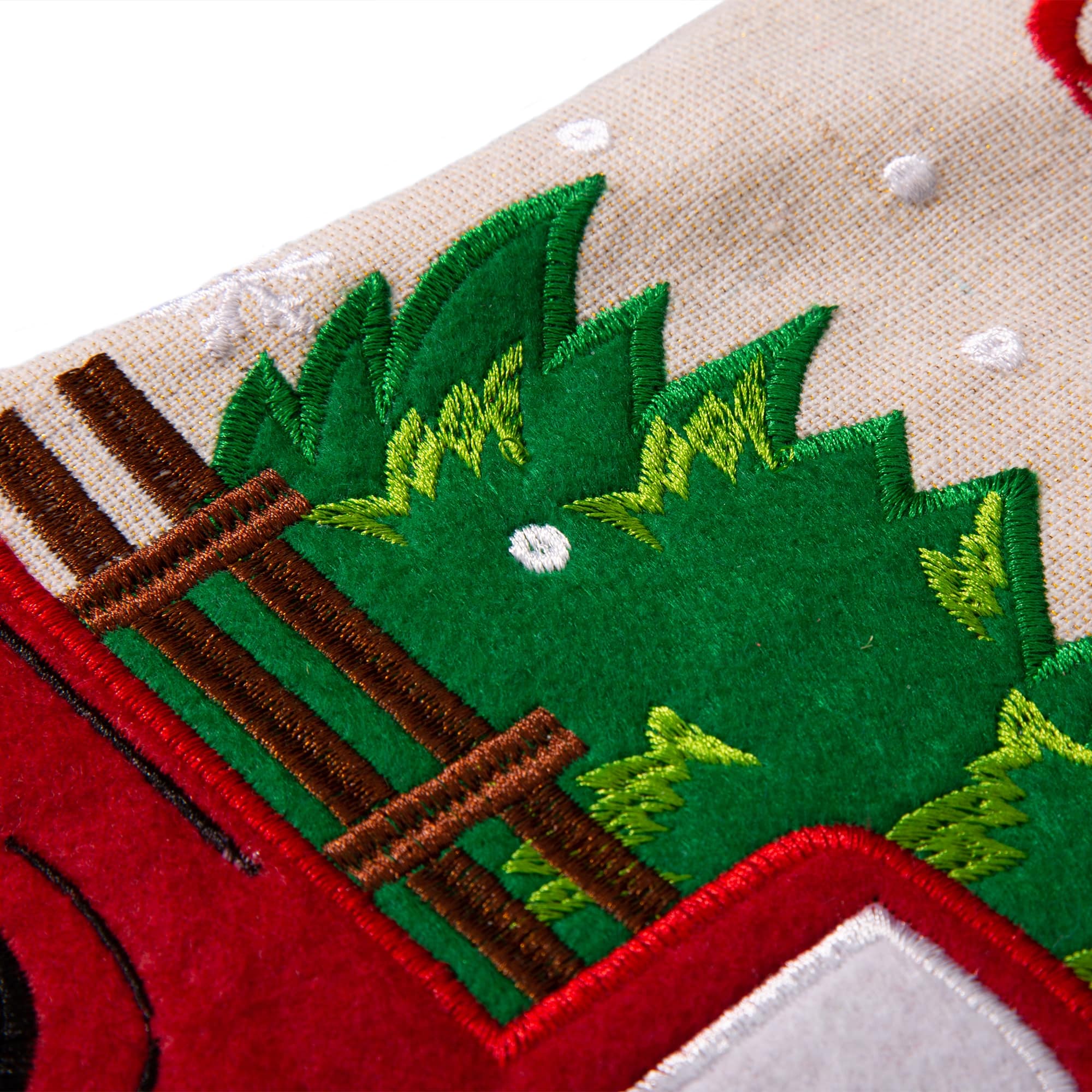 Glitzhome&#xAE; 21&#x22; Embroidered Red Truck Linen Christmas Stocking