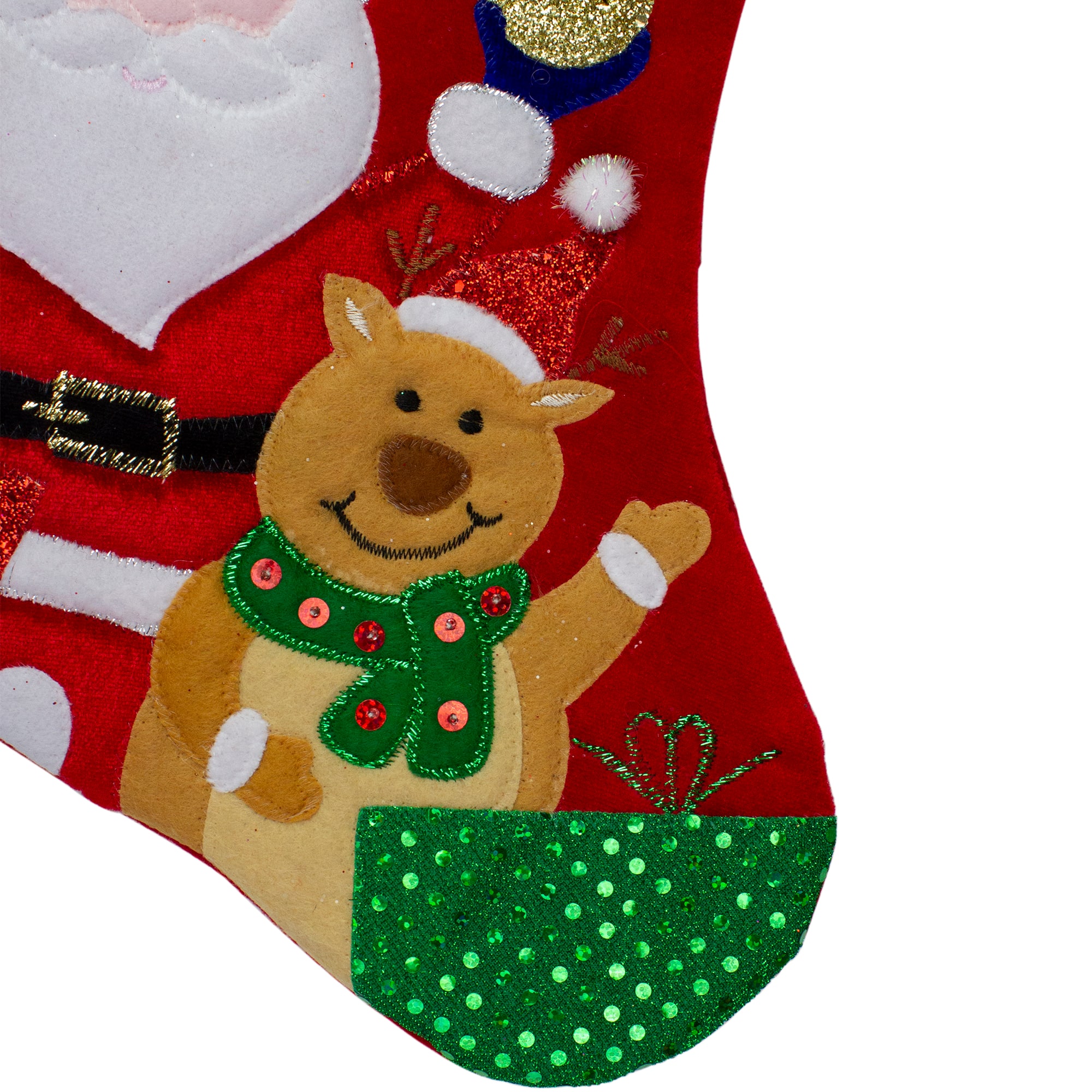 20.5" Santa Claus, Reindeer & Glitter Presents Christmas Stocking