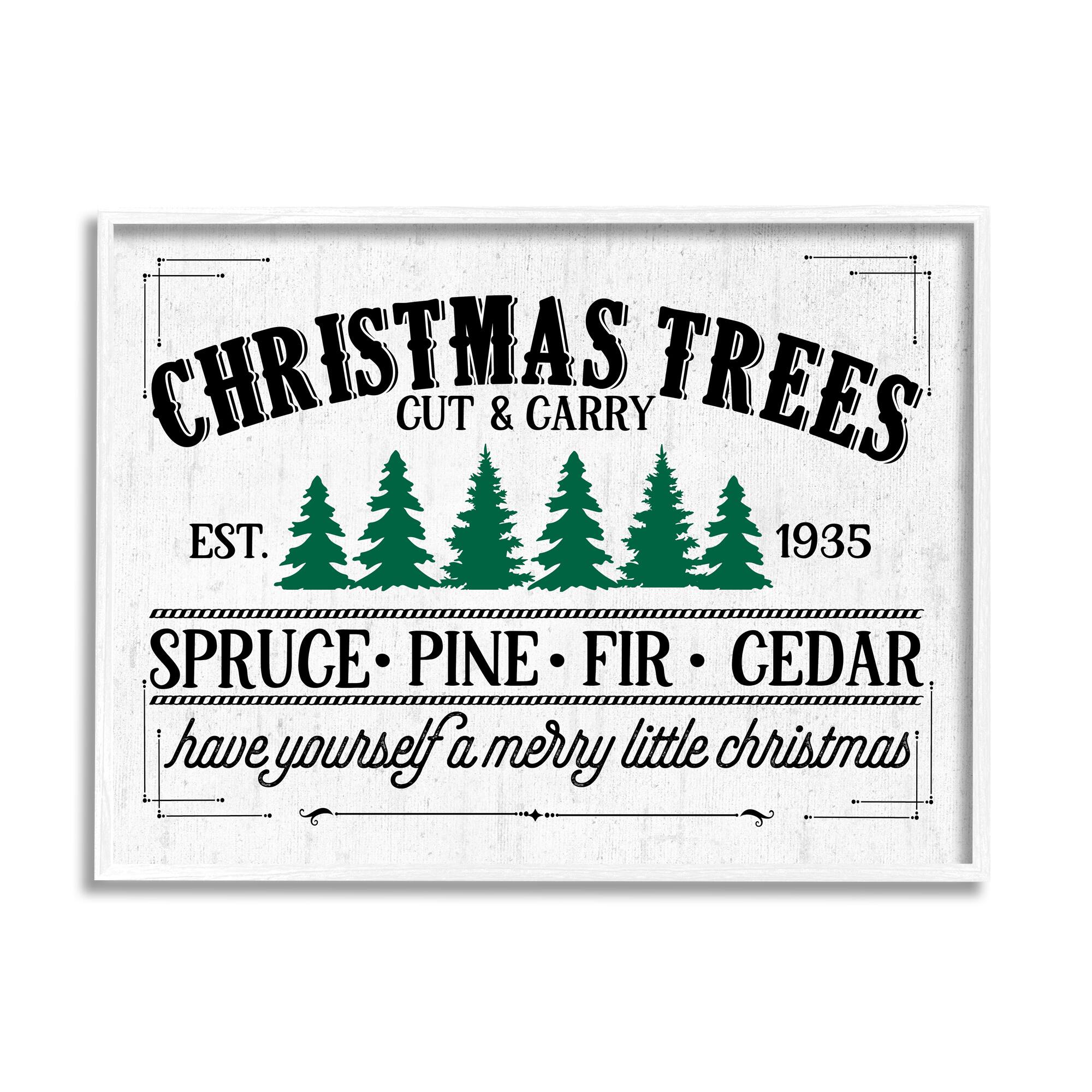 Stupell Industries Christmas Trees Vintage Sign Framed Giclee Art