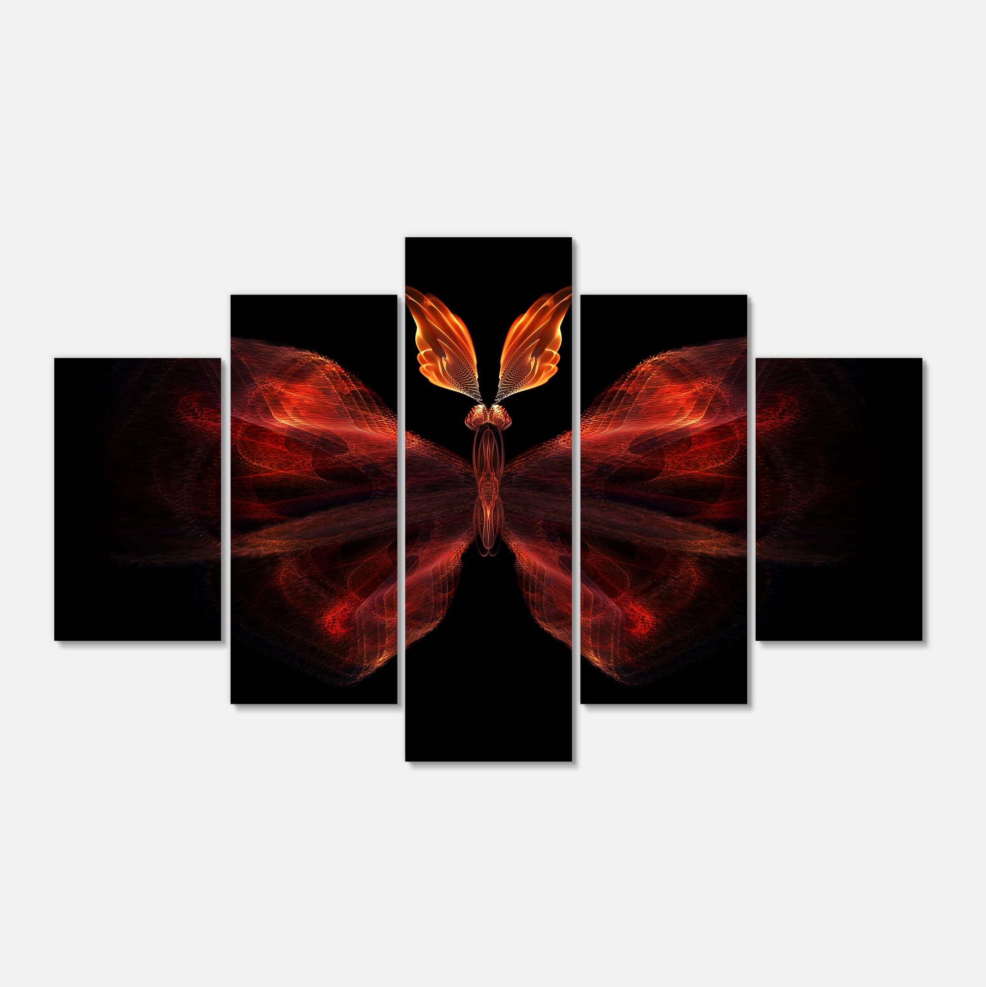 Designart - Red Fractal Butterfly in Dark - Contemporary Canvas Art Print