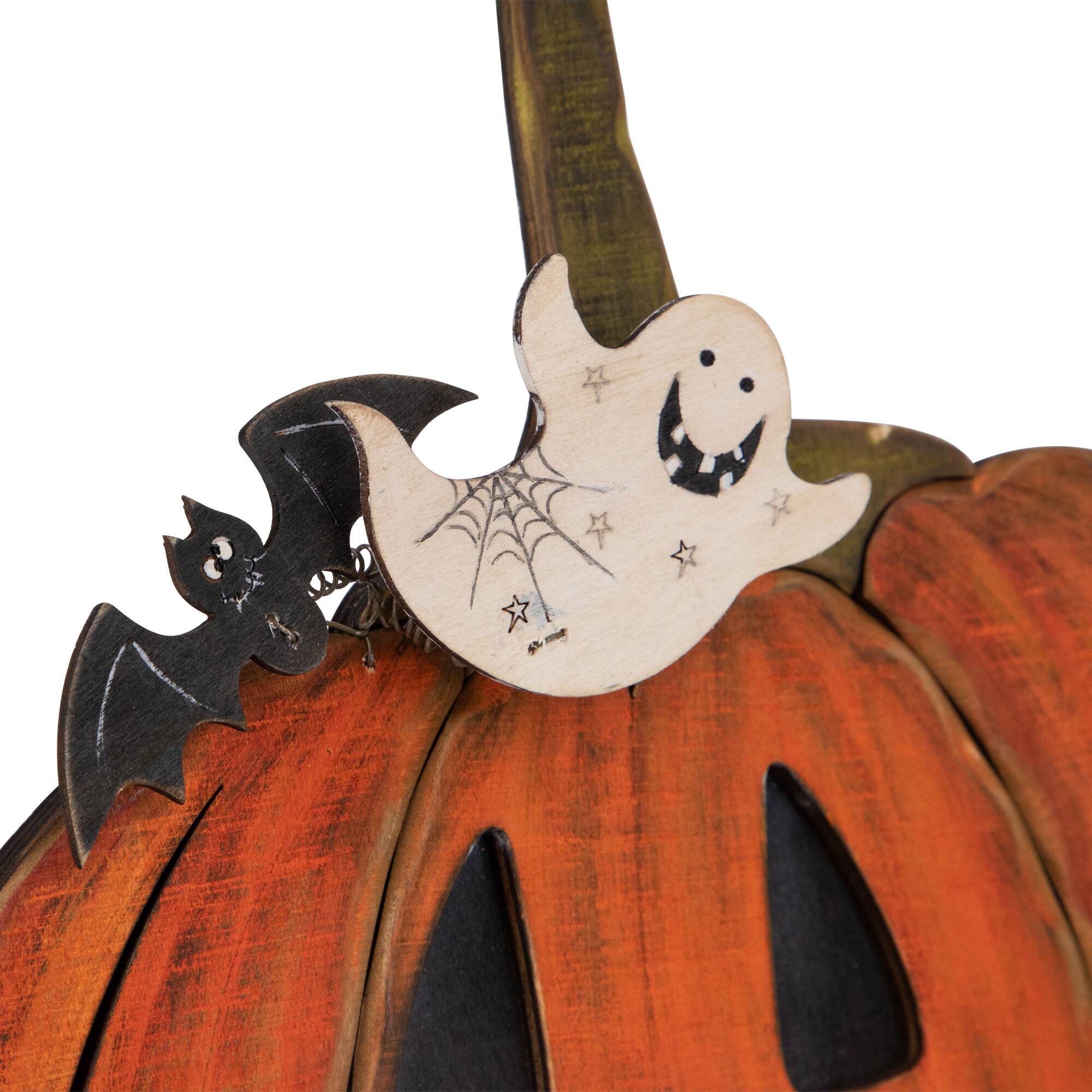 13&#x22; Jack-O-Lantern with Ghost &#x26; Bat Halloween Decoration