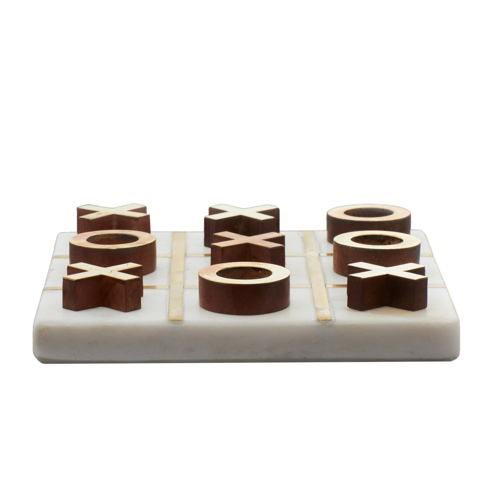 White &#x26; Gold Marble Tic-Tac-Toe Game Set