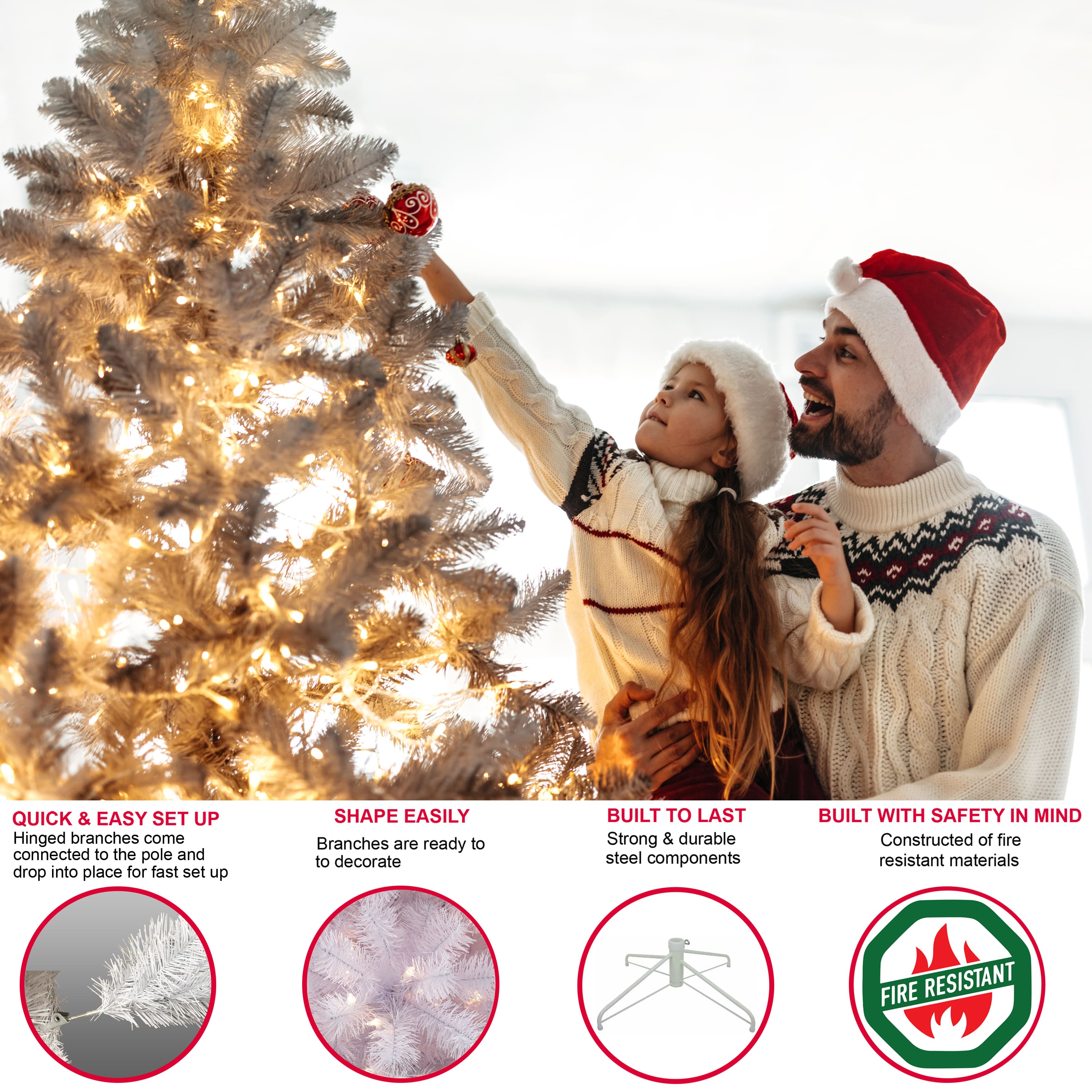 4.5ft. Pre-Lit White Northern Fir Artificial Christmas Tree, Clear Lights