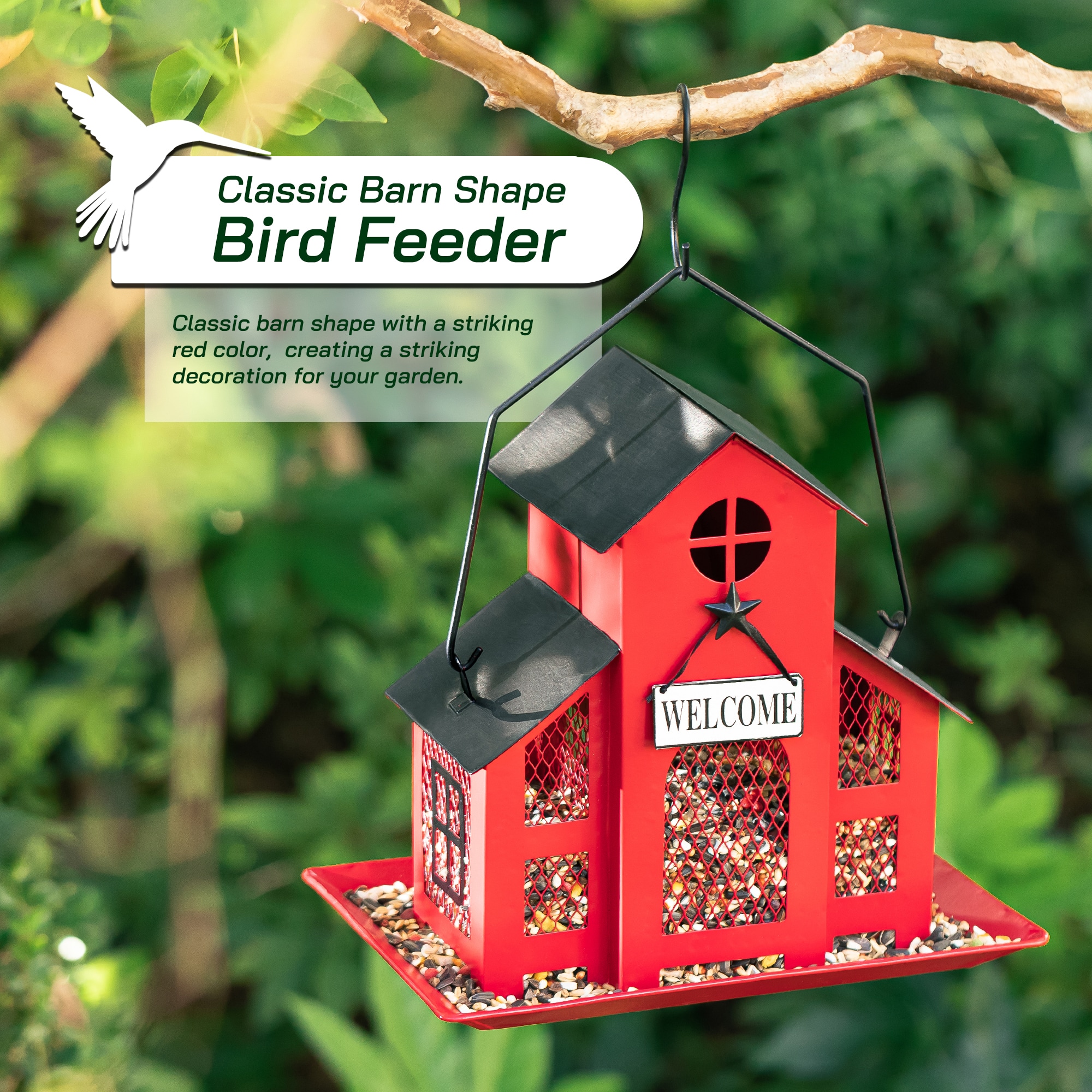 Glitzhome&#xAE; 12&#x22; Red Metal Barn Hanging Bird Feeder
