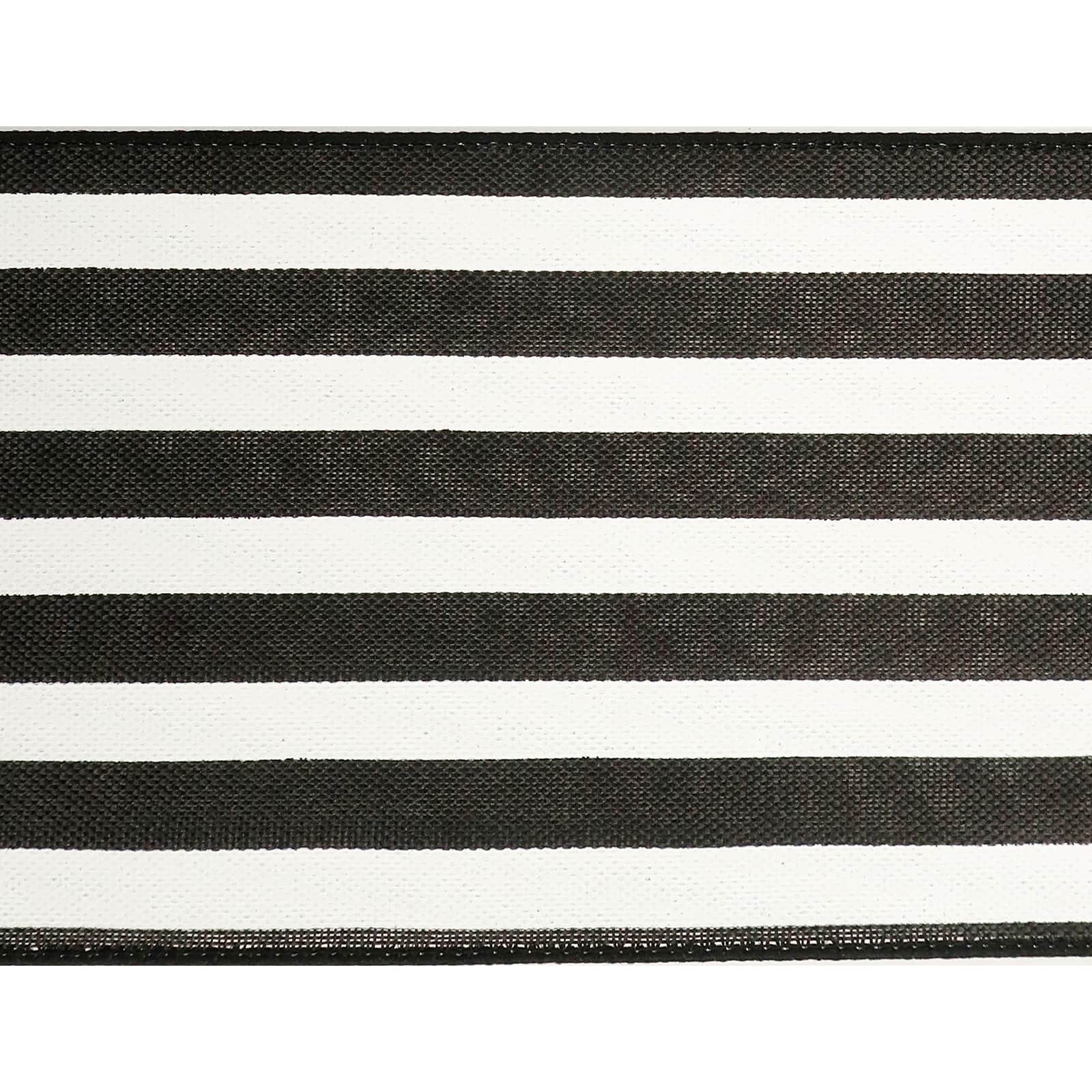 4 Faux Linen Wired Black & White Stripe Ribbon by Celebrate It