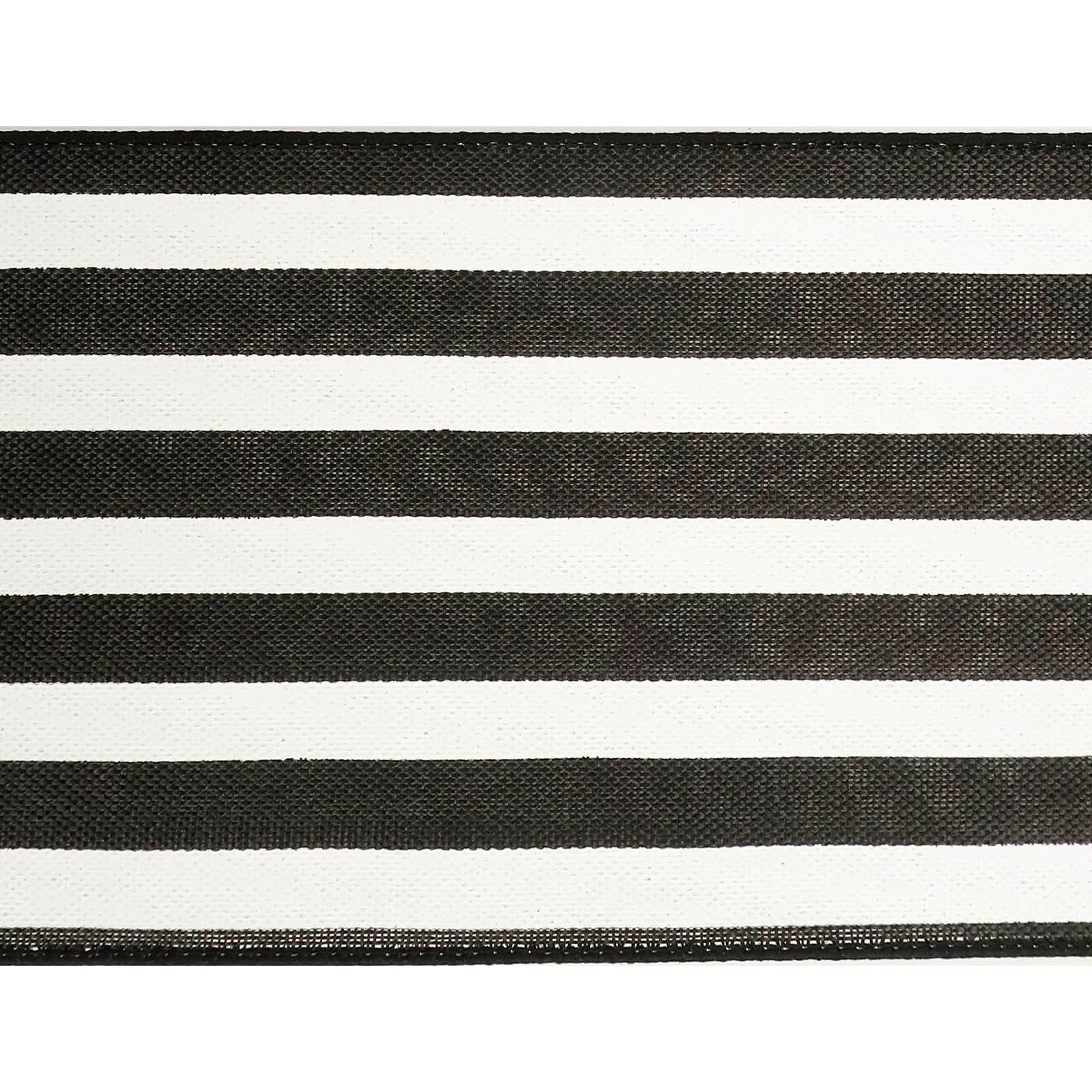 4&#x22; Faux Linen Wired Black &#x26; White Stripe Ribbon by Celebrate It&#x2122;