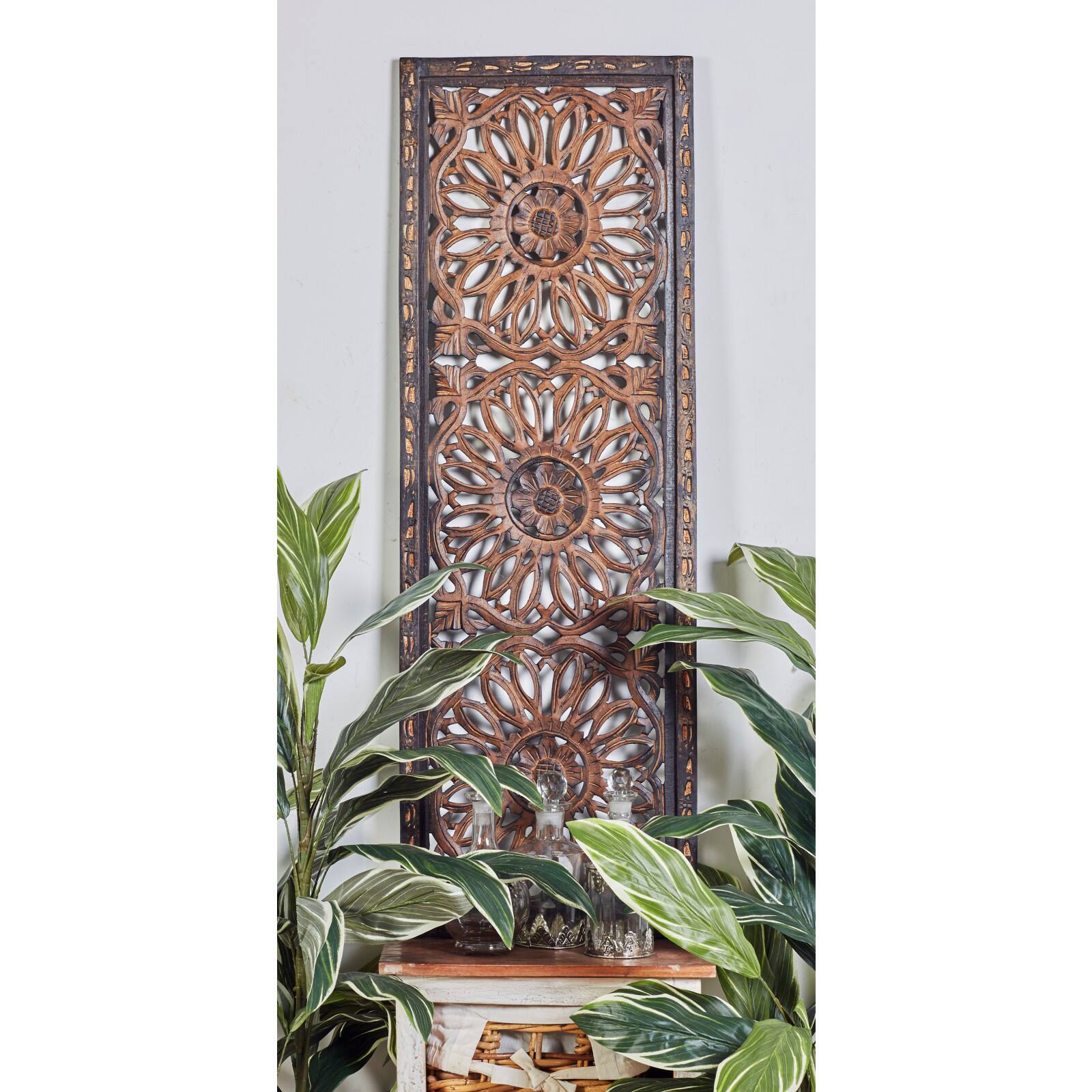 Set of 2 Brown Wood Traditional Wall Decor, 48&#x22; x 16&#x22;