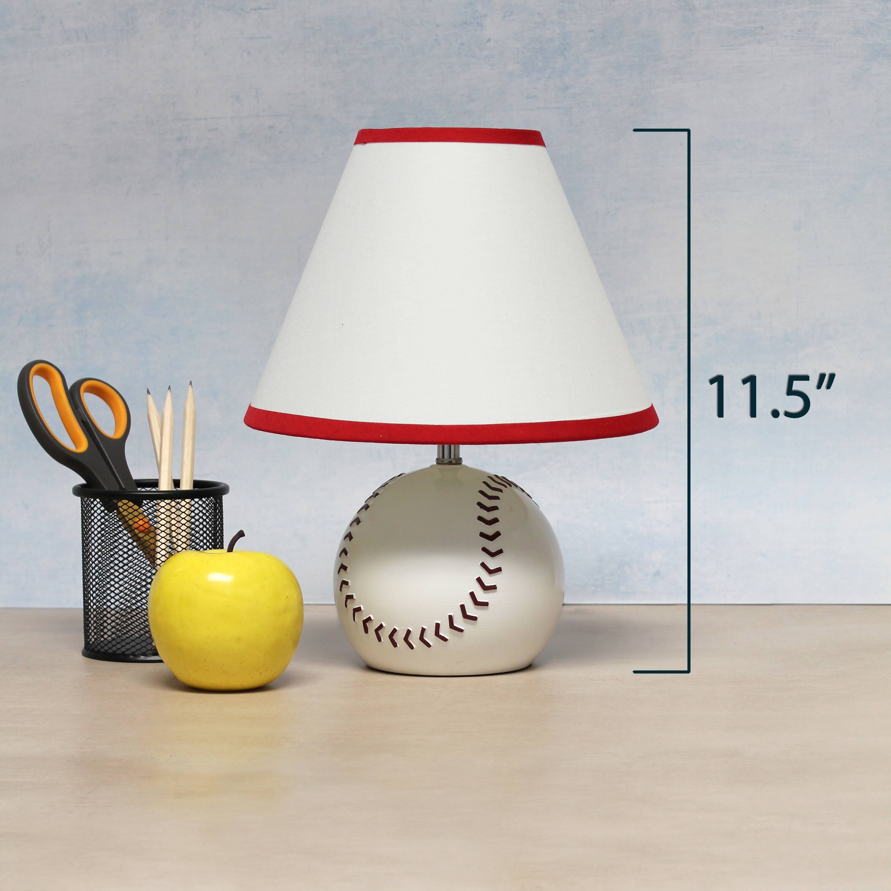 Simple Designs&#x2122; 11.5&#x22; Baseball Base Table Lamp and White Shade Red Trim