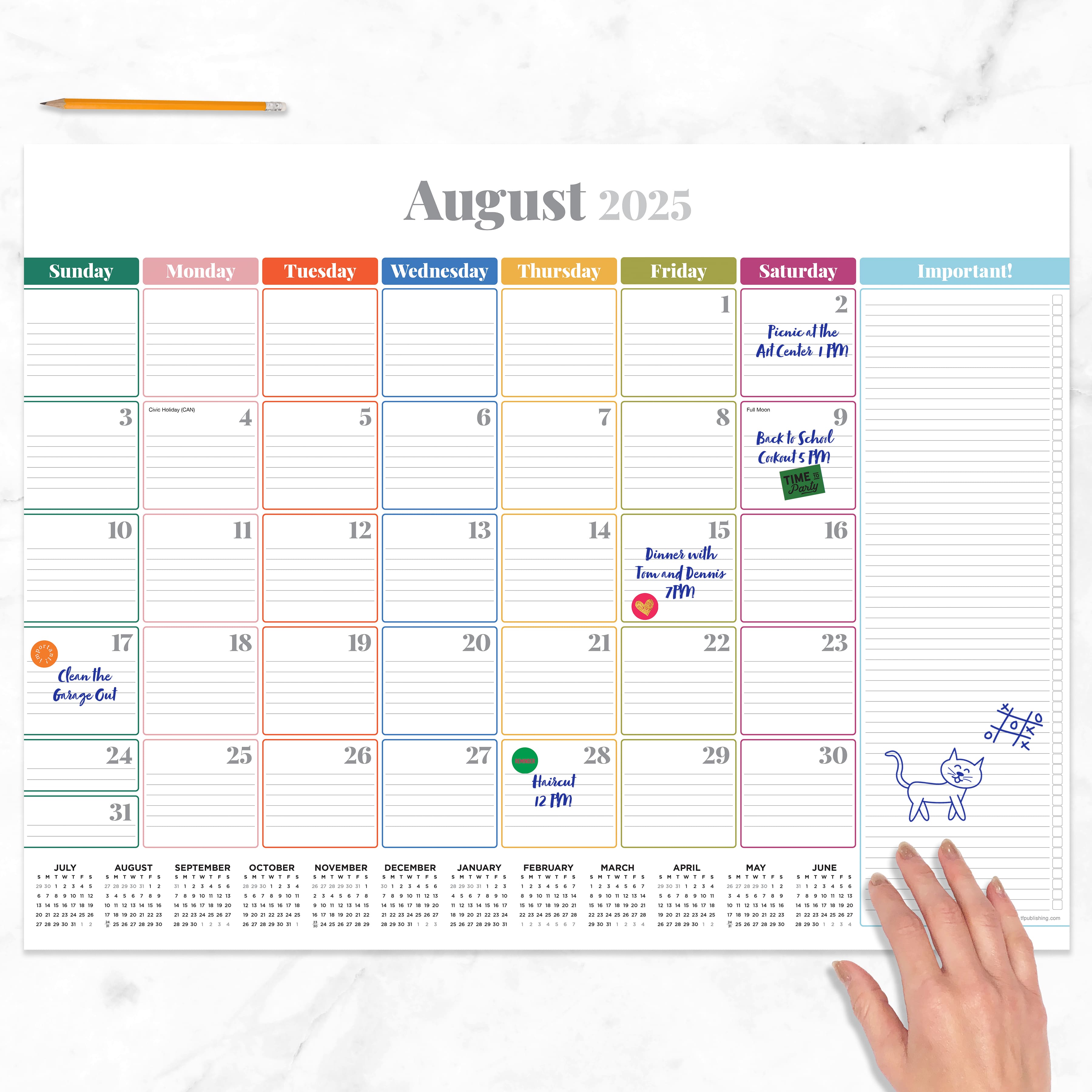July 2025 - June 2026 Large Rainbow Blocks Desk Pad Monthly Blotter Calendar