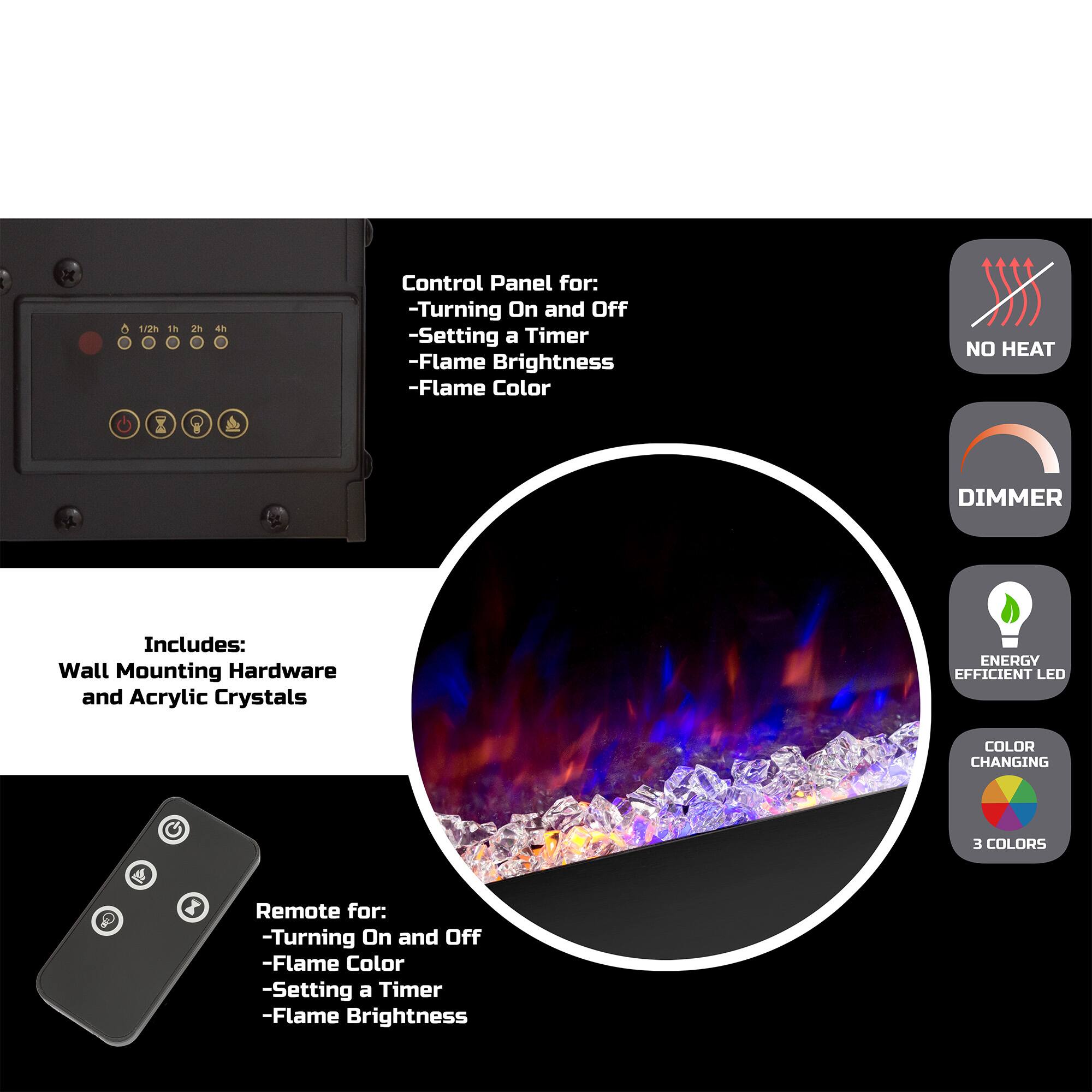 Hastings Home 54" Black Faux Fireplace LED Wall Light