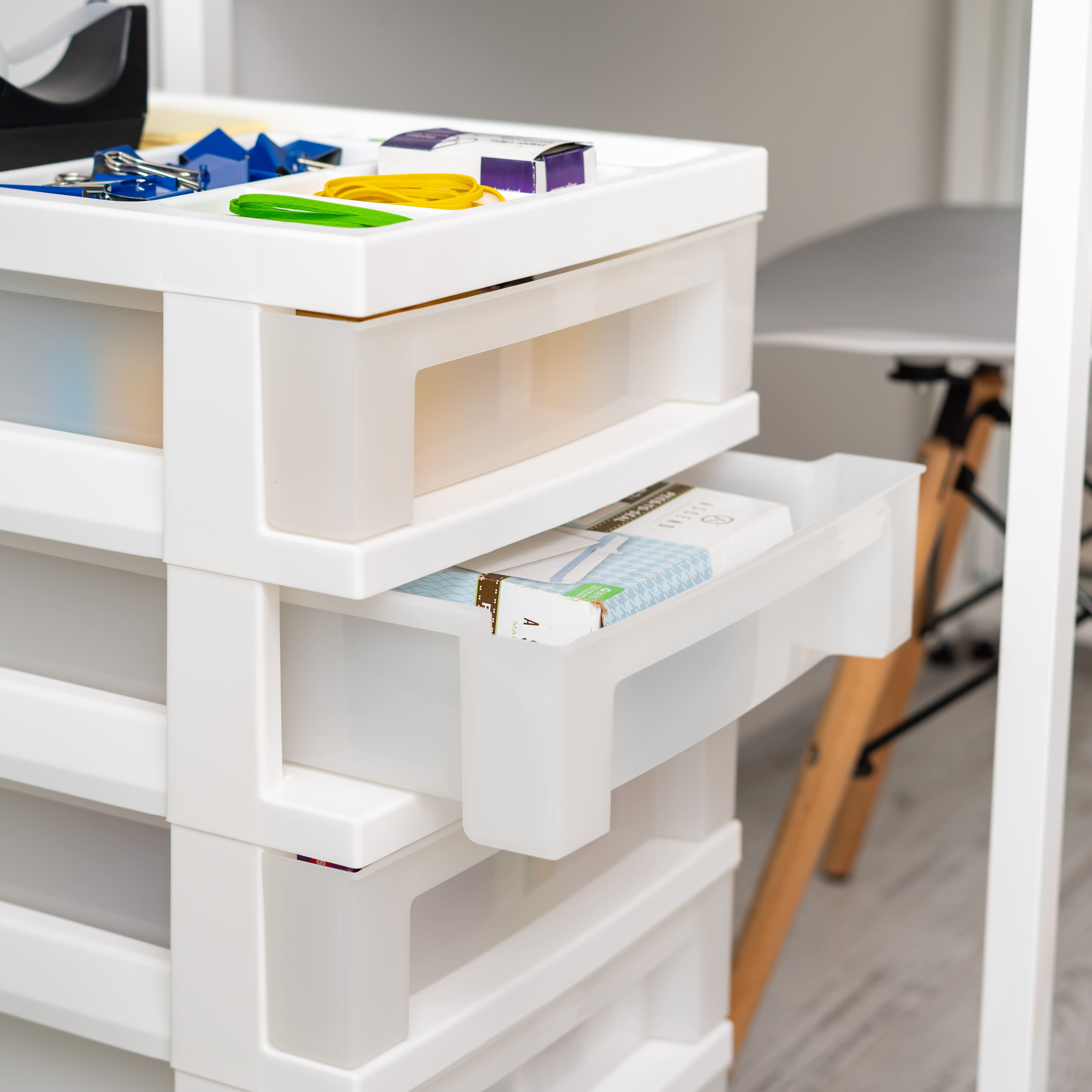 IRIS White 5-Drawer Storage Cart With Organizer Top