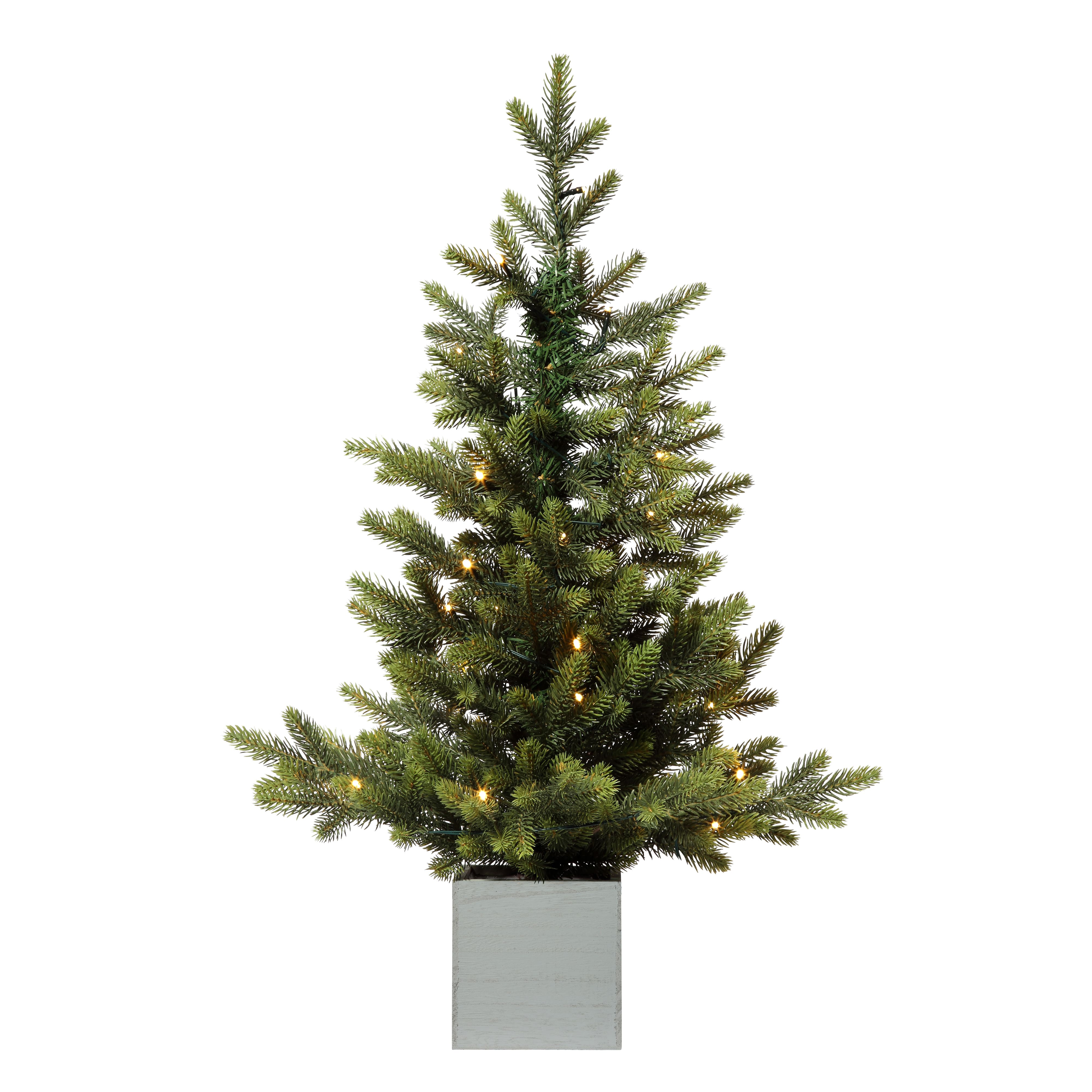 2.5ft. Pre-Lit Fraser Fir Artifical Christmas Tree in Wooden Pot, Warm White LED Lights