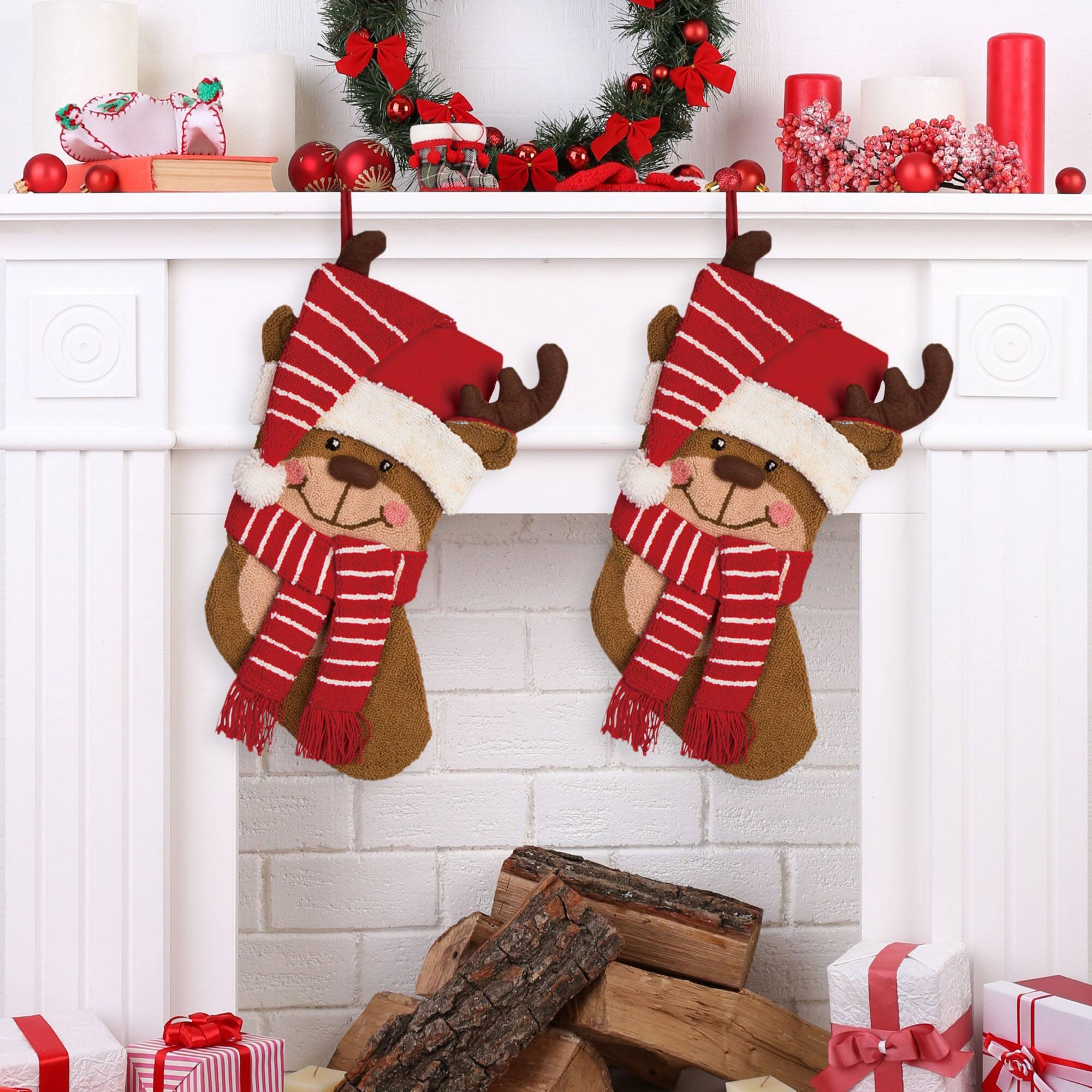 Glitzhome&#xAE; 19&#x22; Reindeer Stockings, 2ct.