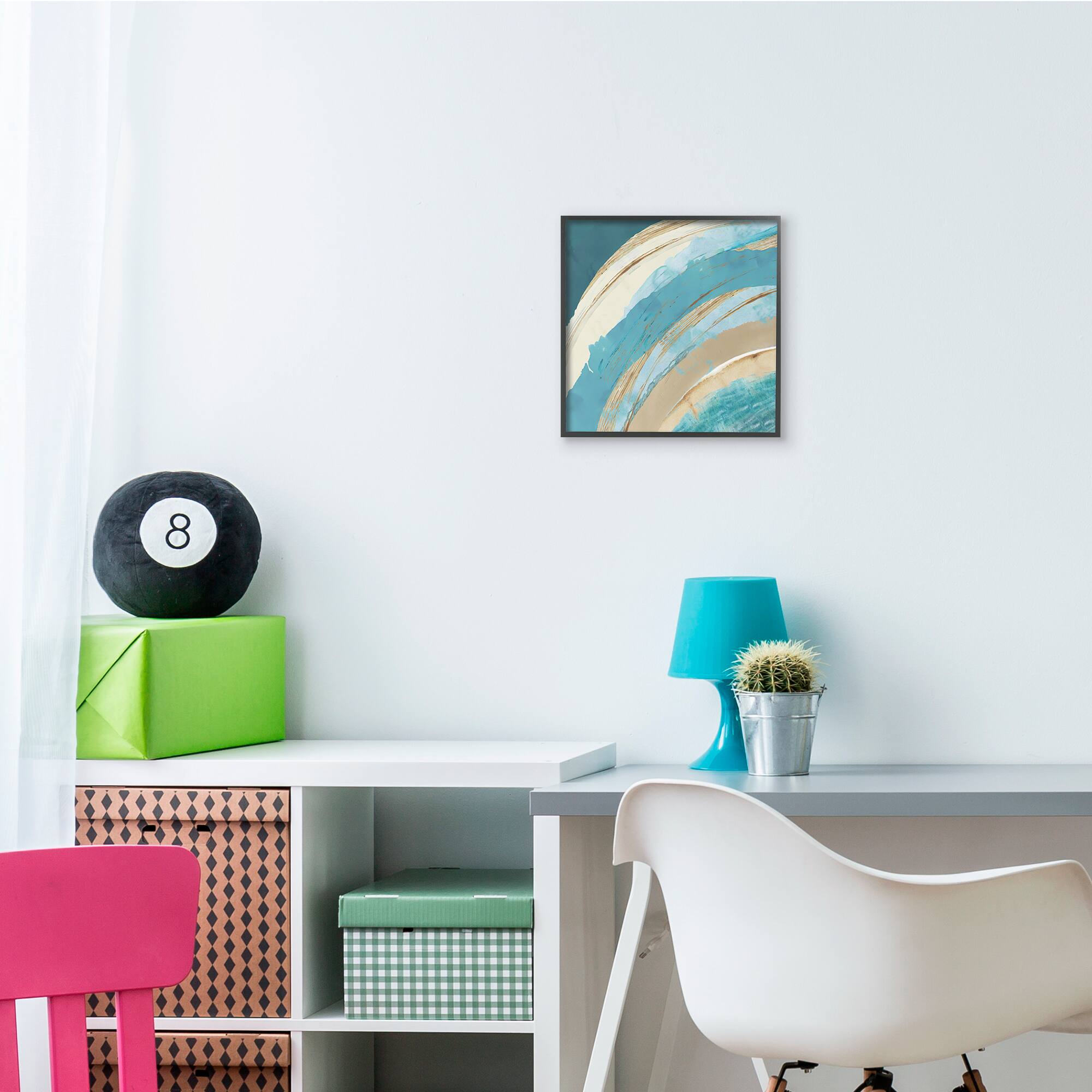 Stupell Industries Blue Wave Rainbow Abstract Blue Beige Arches,12" x 12"