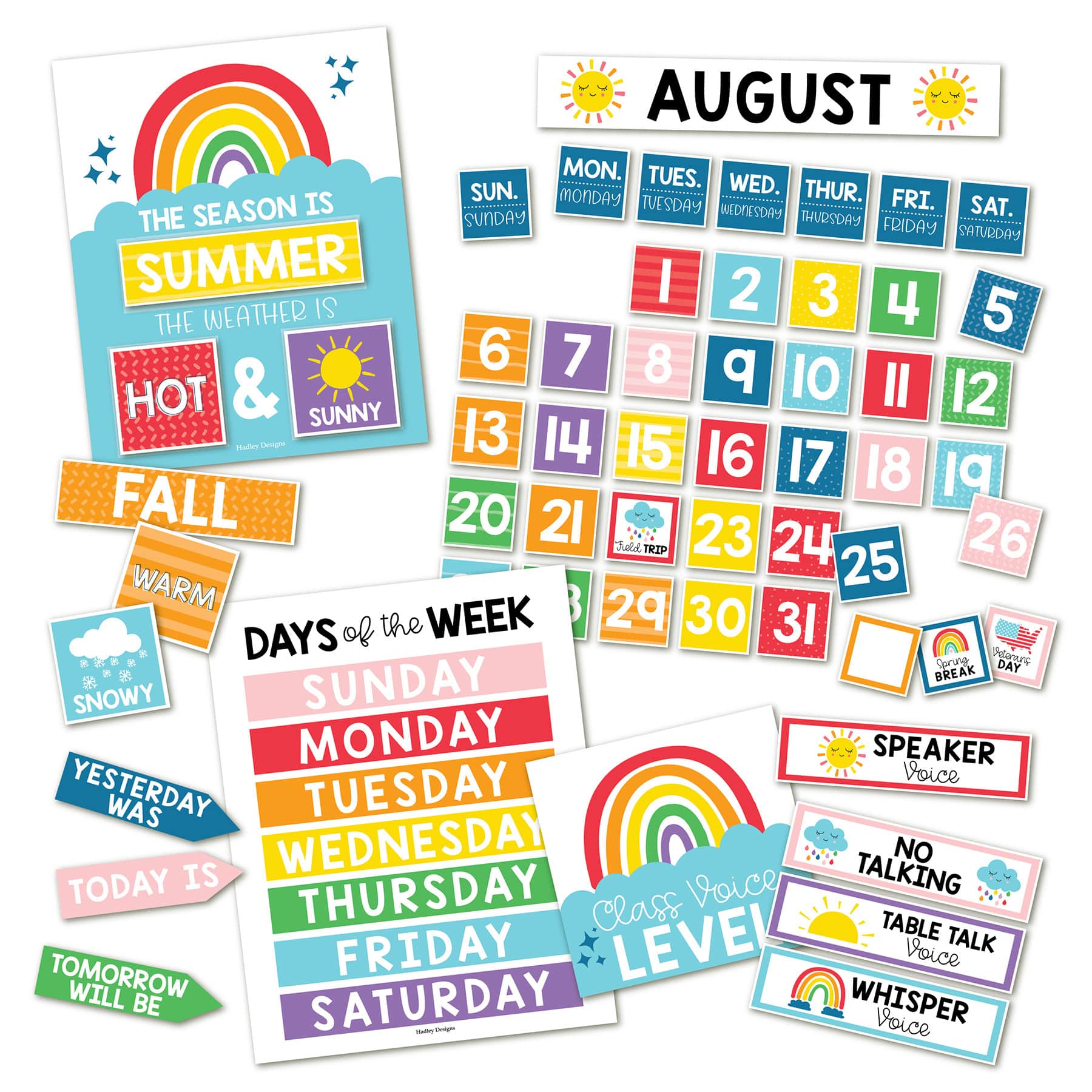 Hadley Designs Rainbow Circle Time Bulletin Board Calendar for Classroom Wall Set