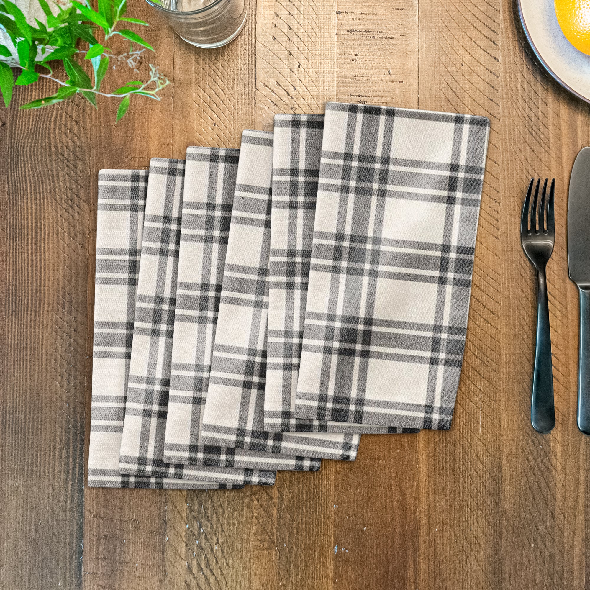 Black Plaid Cotton Twill Napkin