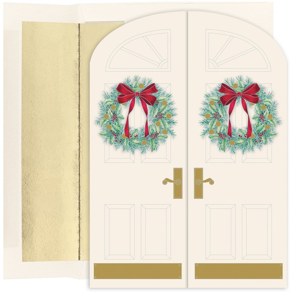 JAM Paper Holiday Doorway Wreaths Christmas Cards &#x26; Envelopes Set