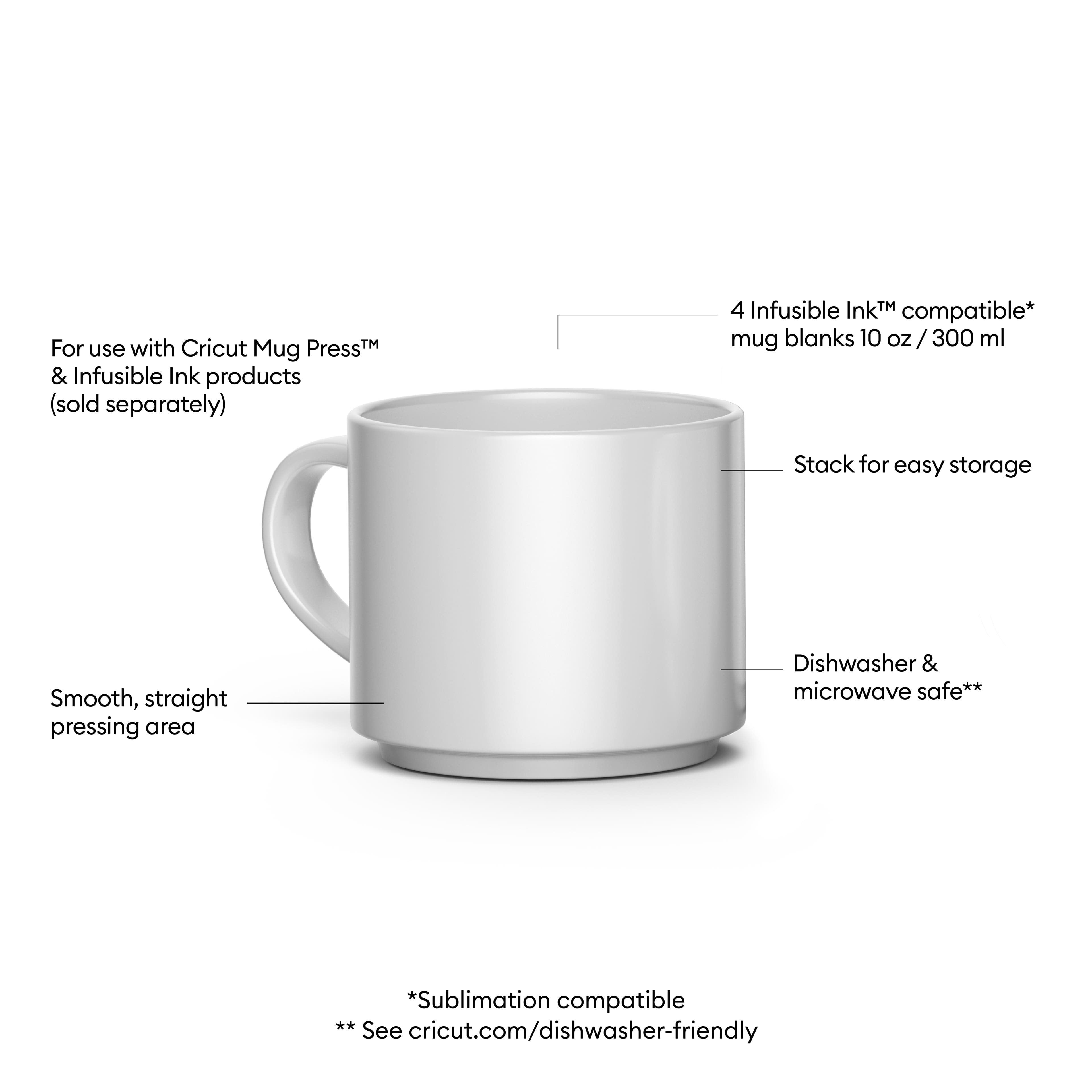 Cricut® 10oz. White Stackable Ceramic Mug Blanks, 4ct.