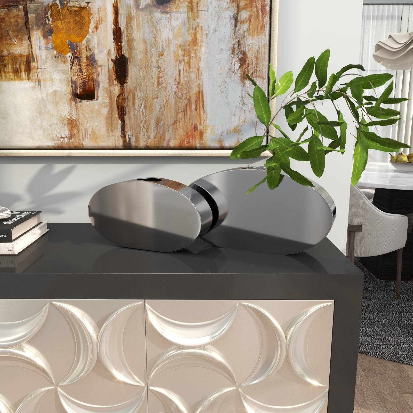 Silver Stainless Steel Vase with a Sleek Mirror Finish Set