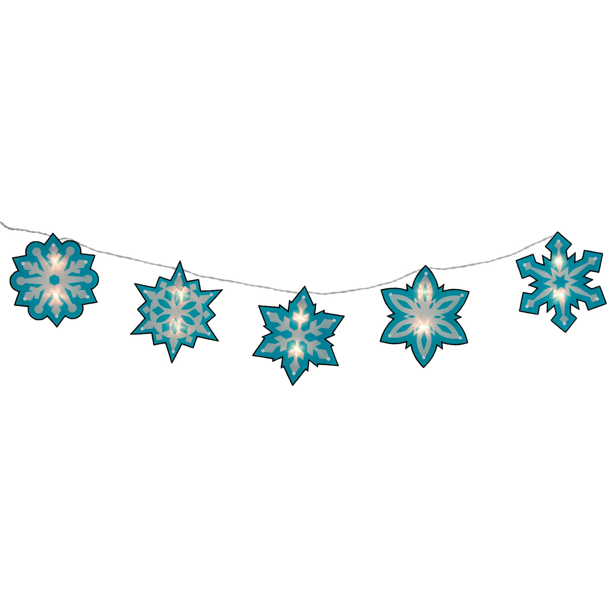 10ct. Blue &#x26; White Snowflake Clear Christmas Lights