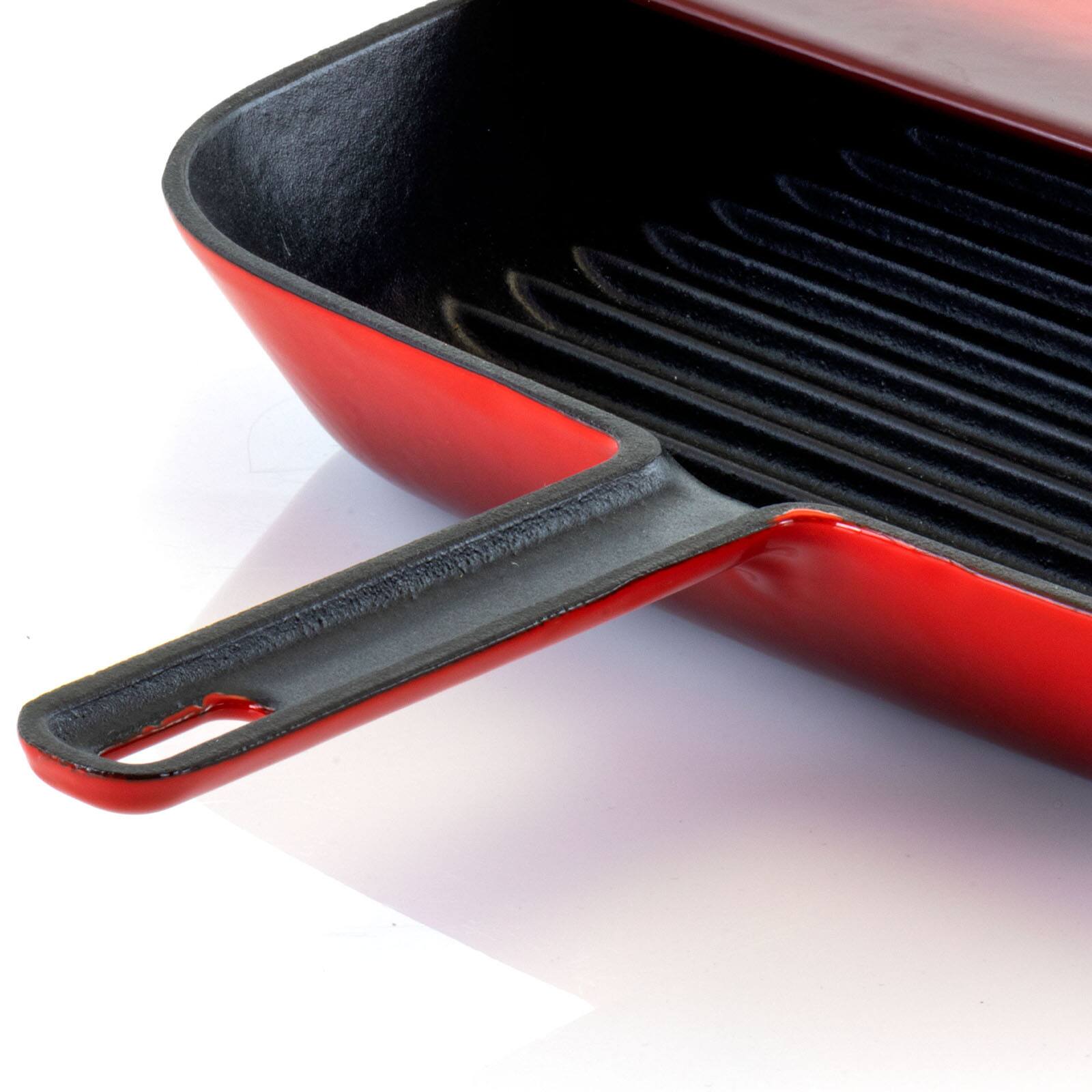 MegaChef 11&#x22; Square Red Enamel Cast Iron Grill Pan with Matching Grill Press