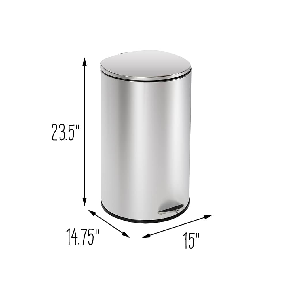 40L Semi-Round Stainless Steel Step Trash Can With Lid