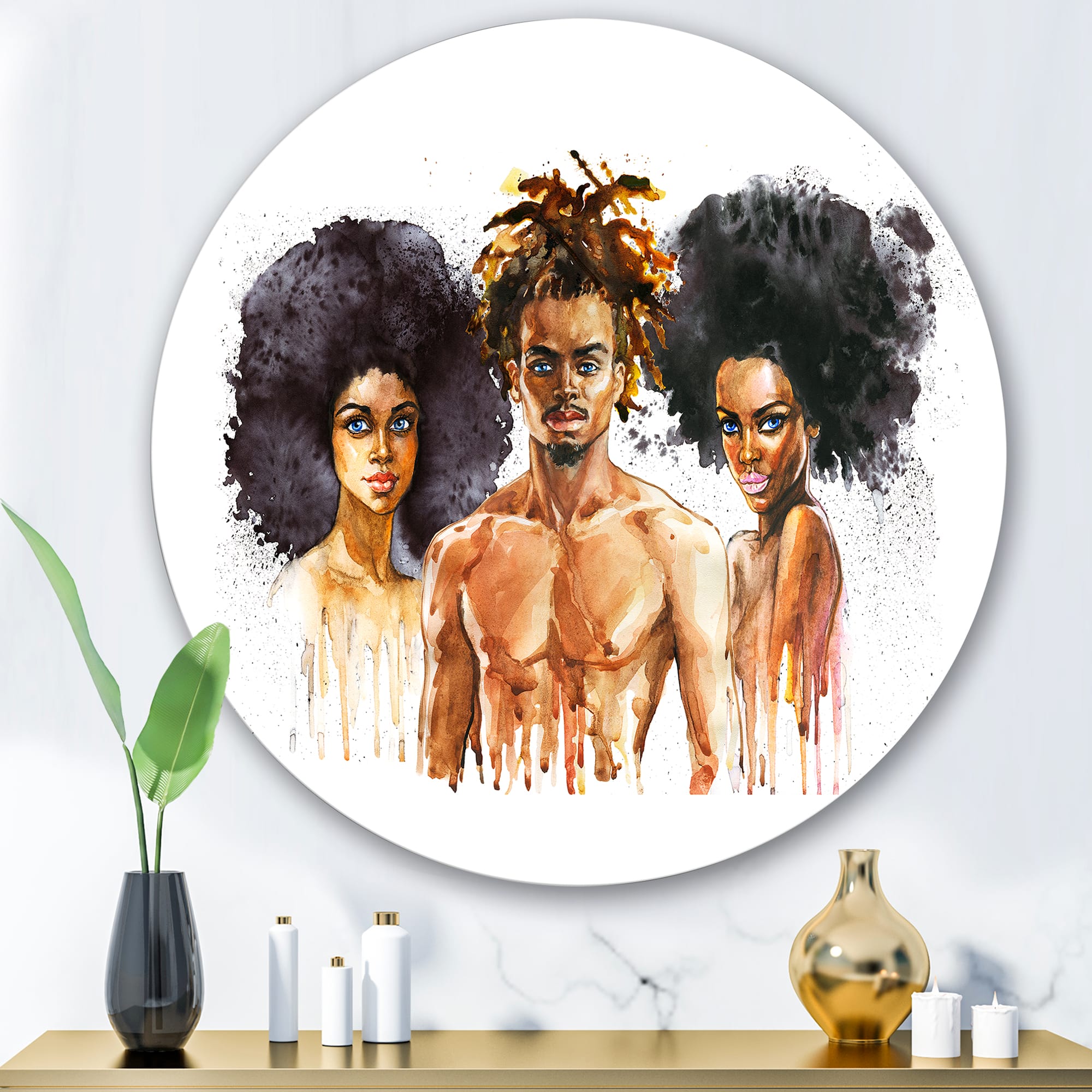 Designart - Afro Americam Fashion Portraits - Glam Metal Circle Wall Art