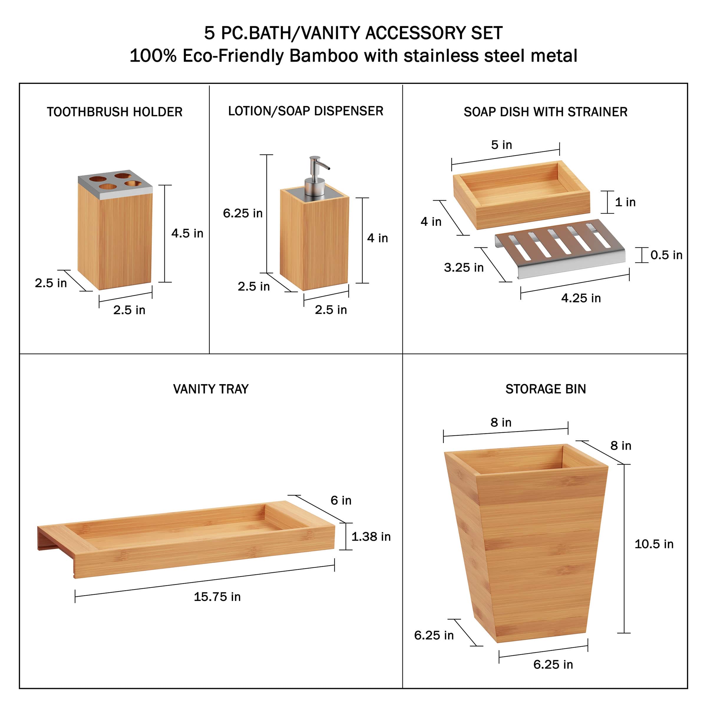 Hastings Home Bamboo Bathroom Accessories Set