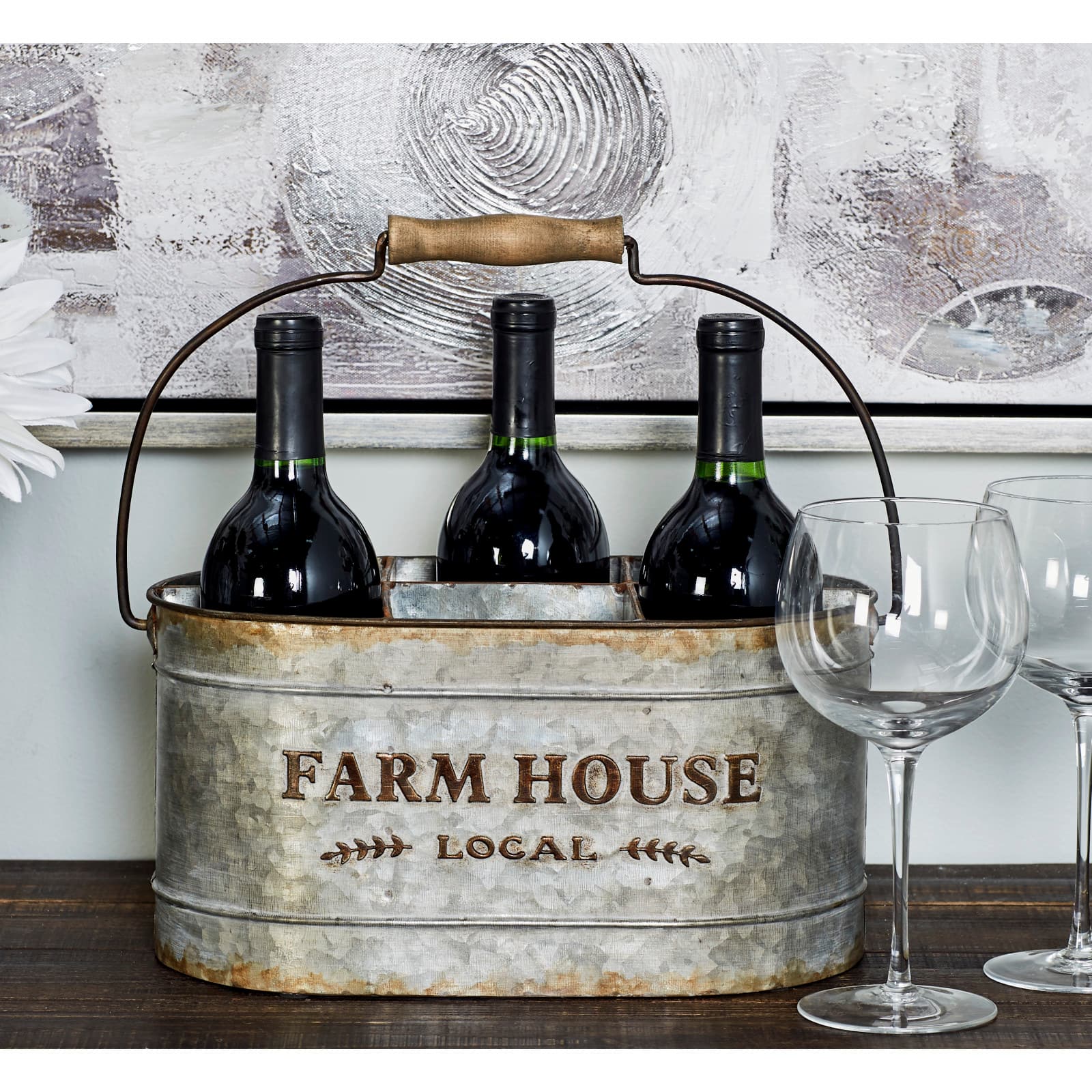 13&#x22; Gray Metal Farmhouse Wine Holder